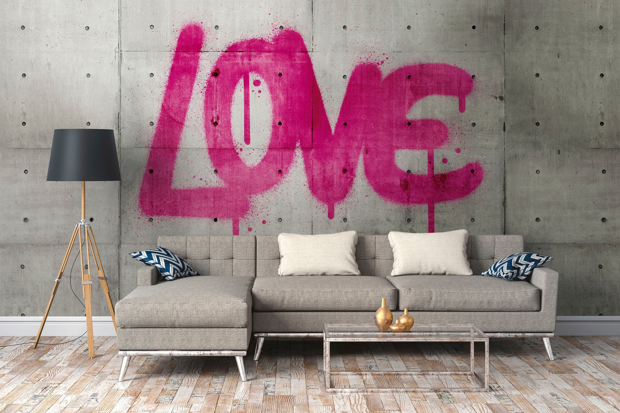 living walls Fototapete »The Wall«, Steinoptik-urban-mit Schrift, Fototapete Modern Tapete Betonoptik Pink Tapeten Wohnzimmer Flur Optik