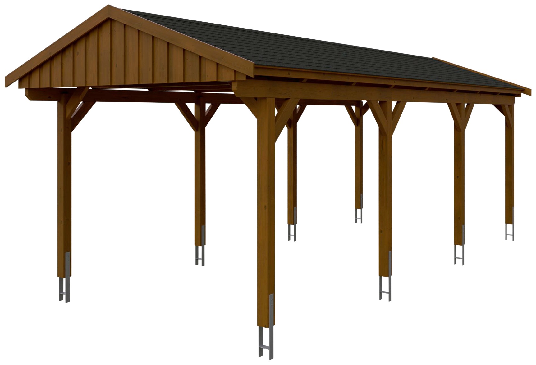 Skanholz Einzelcarport »Fichtelberg«, Leimholz-Nordisches Fichtenholz, braun, mit schwarzen Schindeln