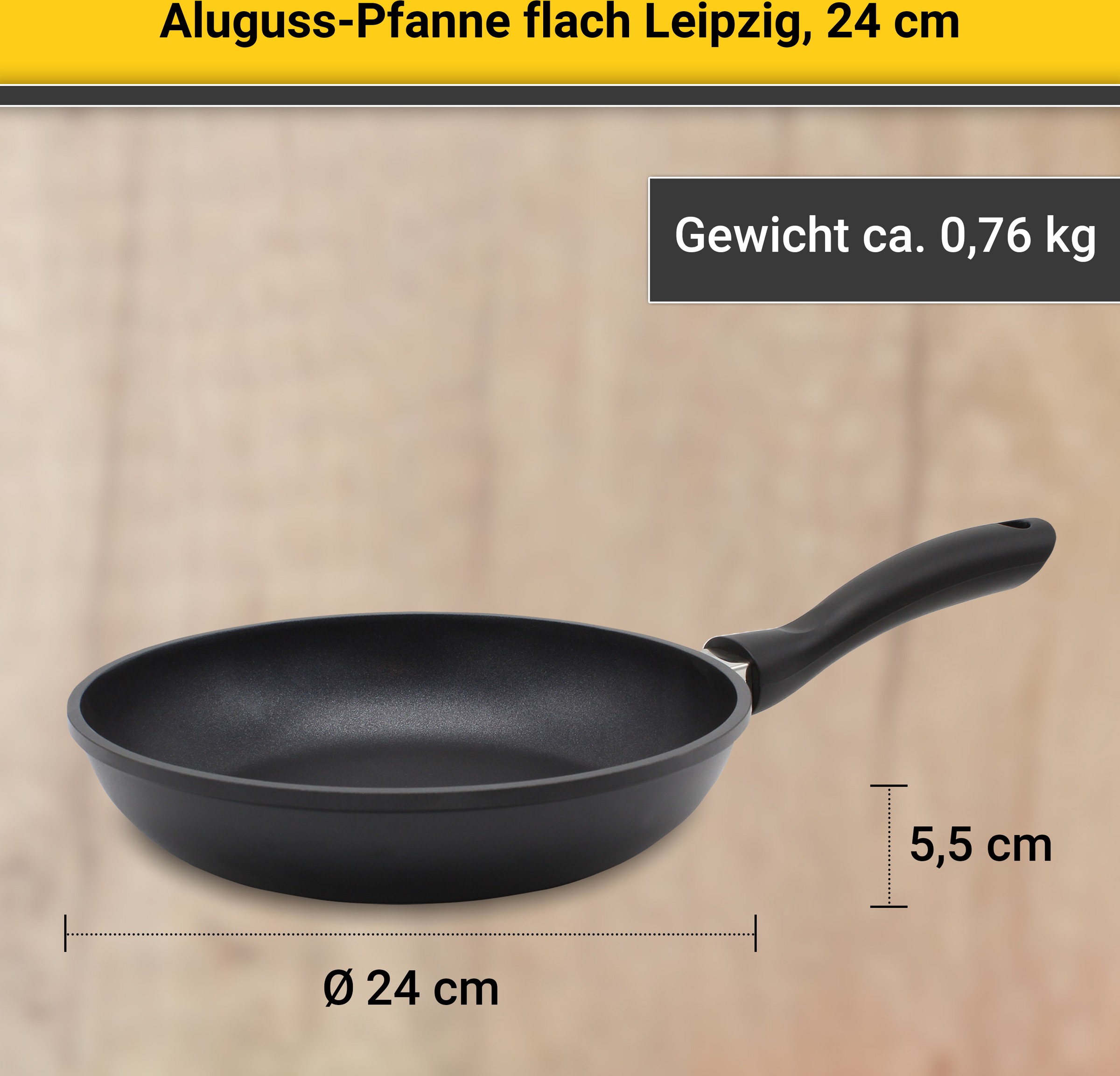 Krüger Bratpfanne »Aluguss Pfanne flach LEIPZIG«, Aluminiumguss, (1 tlg.), hochwertige Antihaft-Versiegelung