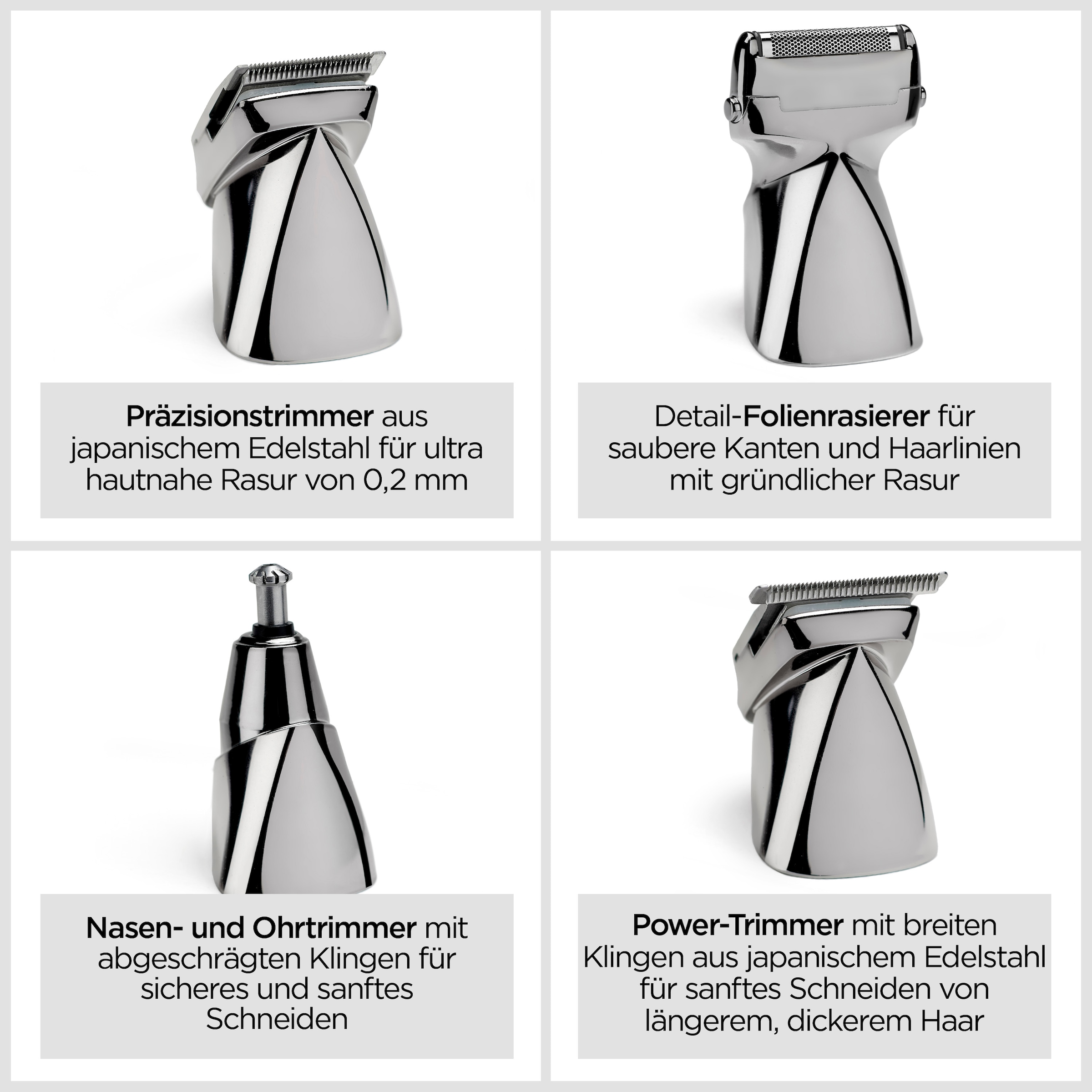 BaByliss Multifunktionstrimmer »BaByliss Super-X Metal 15-in-1 Multitrimmer für Bart & Körper, MT996E« 4 Aufsätze 15 Aufsätze und Kammführungen, USB-Ladestation, kabellos