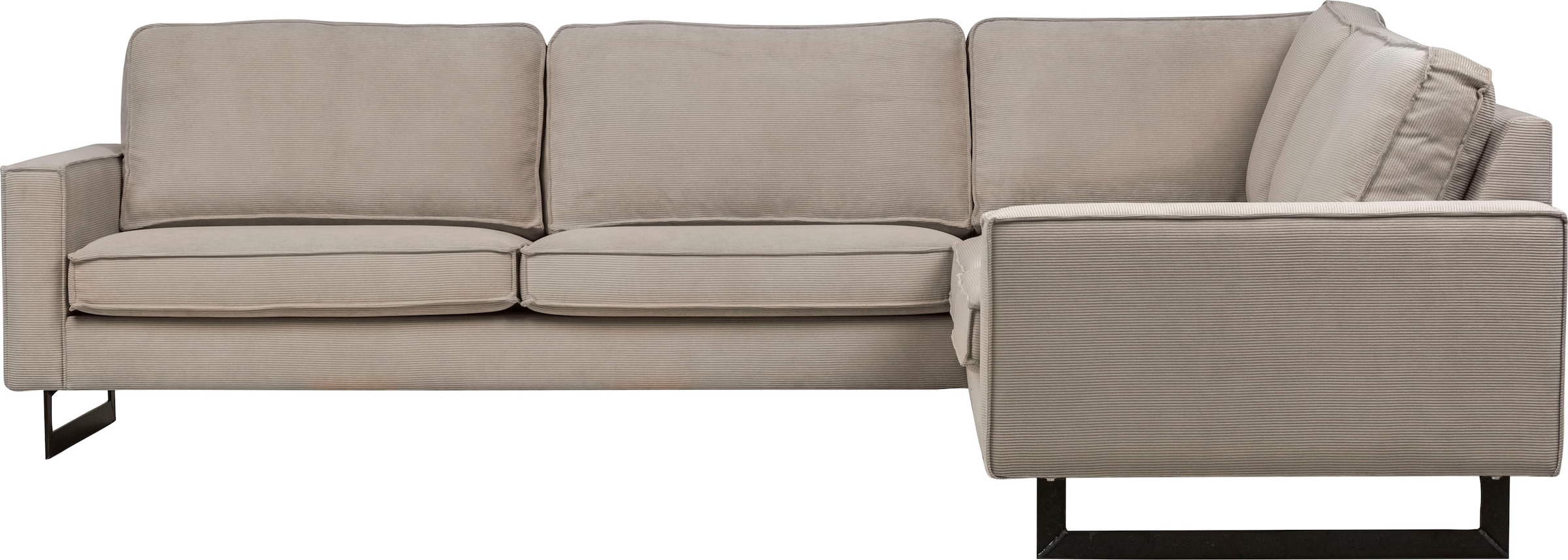 Places of Style Ecksofa »Pinto, XXL, 250/290 cm, langer Schenkel, Ottomane«, Cord, Chenille, Lederoptik, mit Keder, Metallfüße, Wellenunterfederung