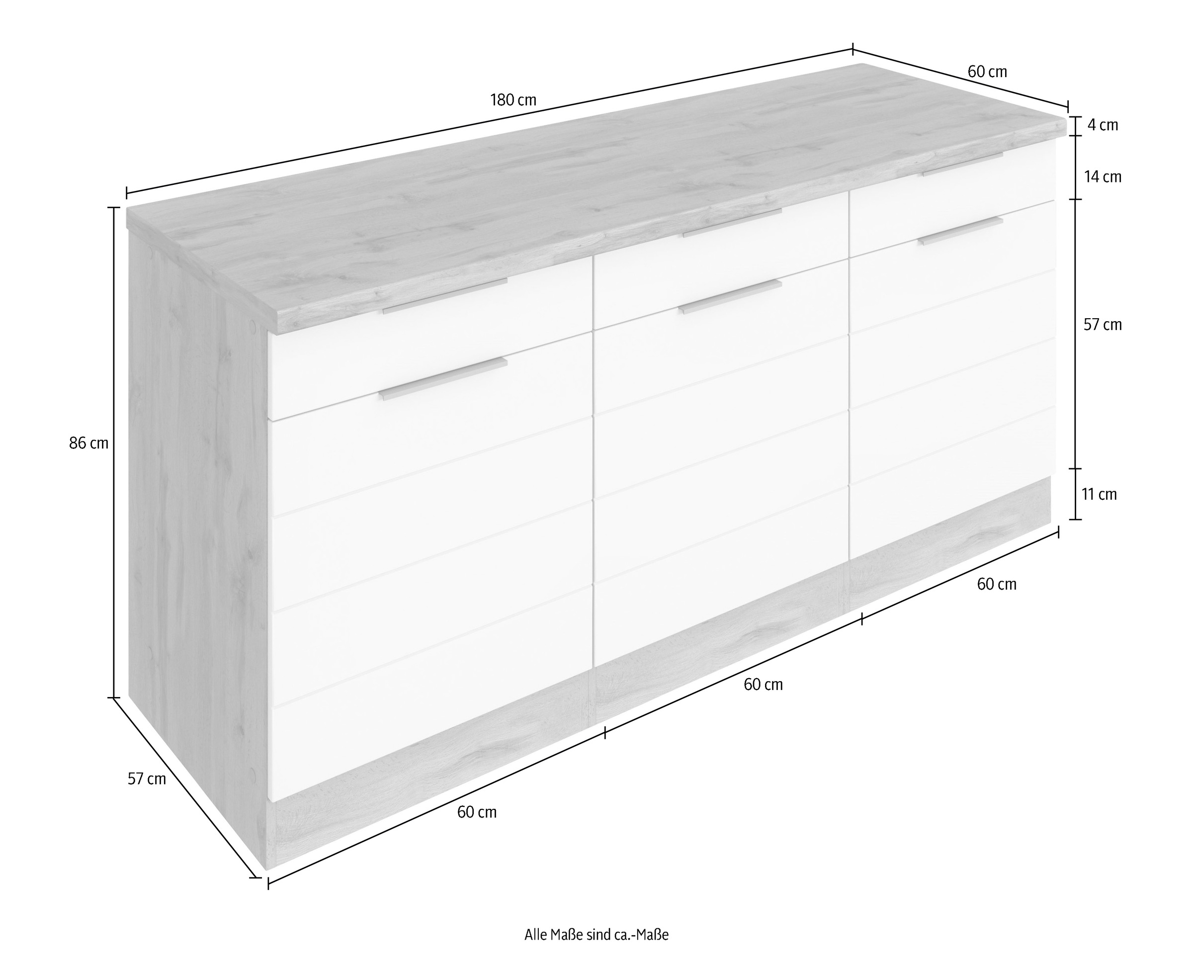 KOCHSTATION Unterschrank »KS-Luhe« 180 cm breit, für viel Stauraum, MDF-Fronten mit waagerechter Lisene