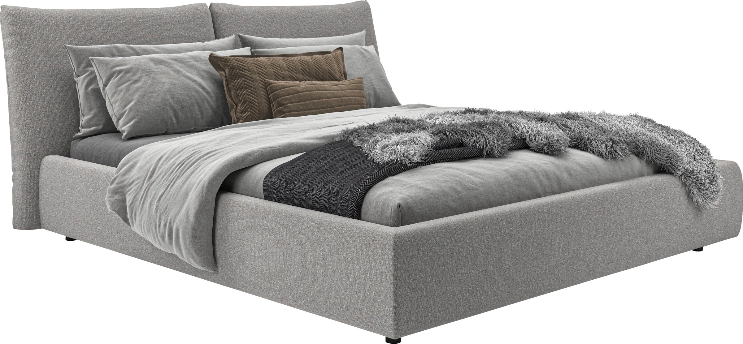 Polsterbett „Priora“, auch in NaturLEDER, Cord, belastbar bis 280kg, auch Überlänge 220 cm, grau Flachgewebe