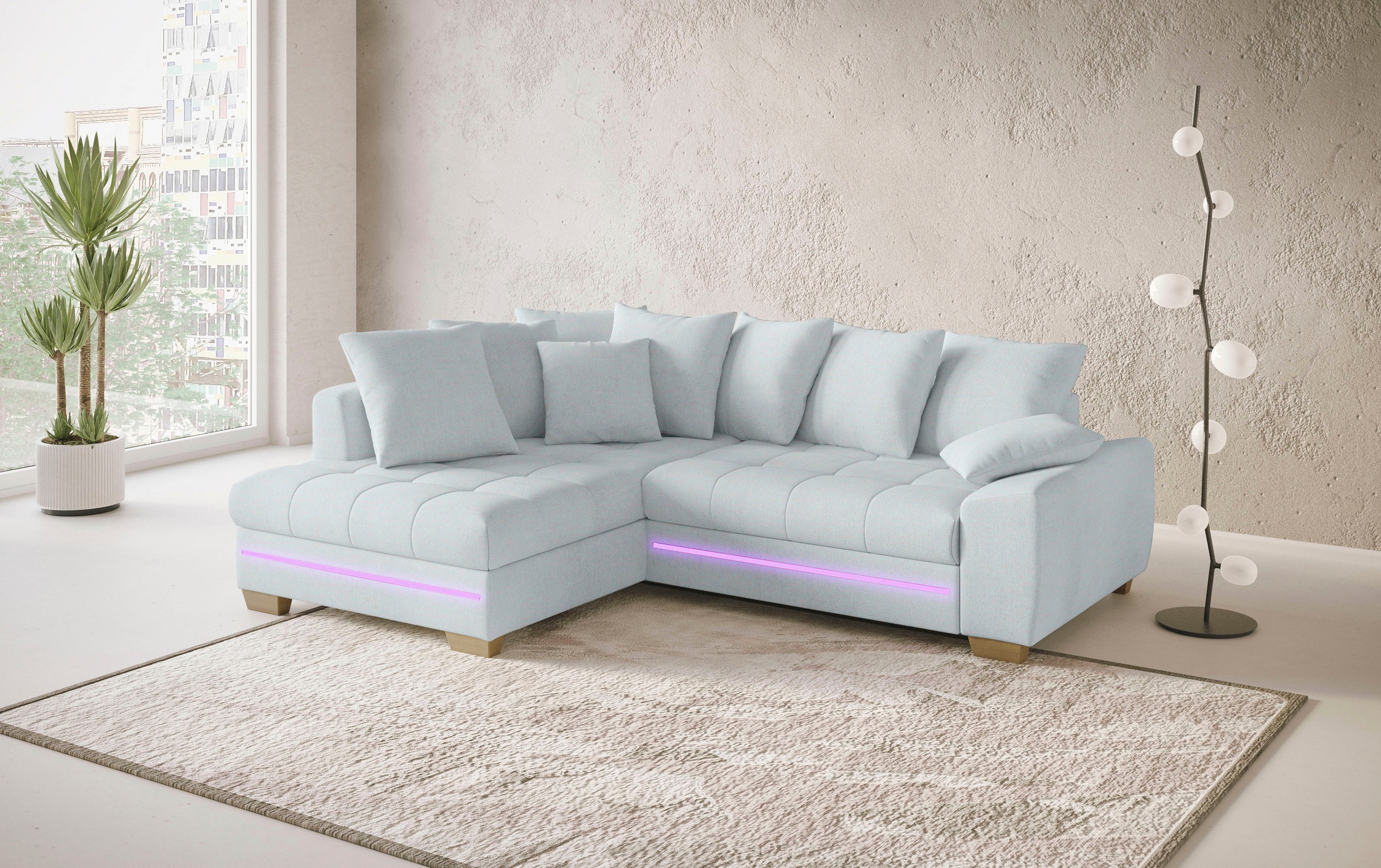 Mr. Couch Ecksofa »Nikita II, L-Form«, mit Kaltschaum, RGB-LED Beleuchtung, wahlweise mit Bett, Bettkasten
