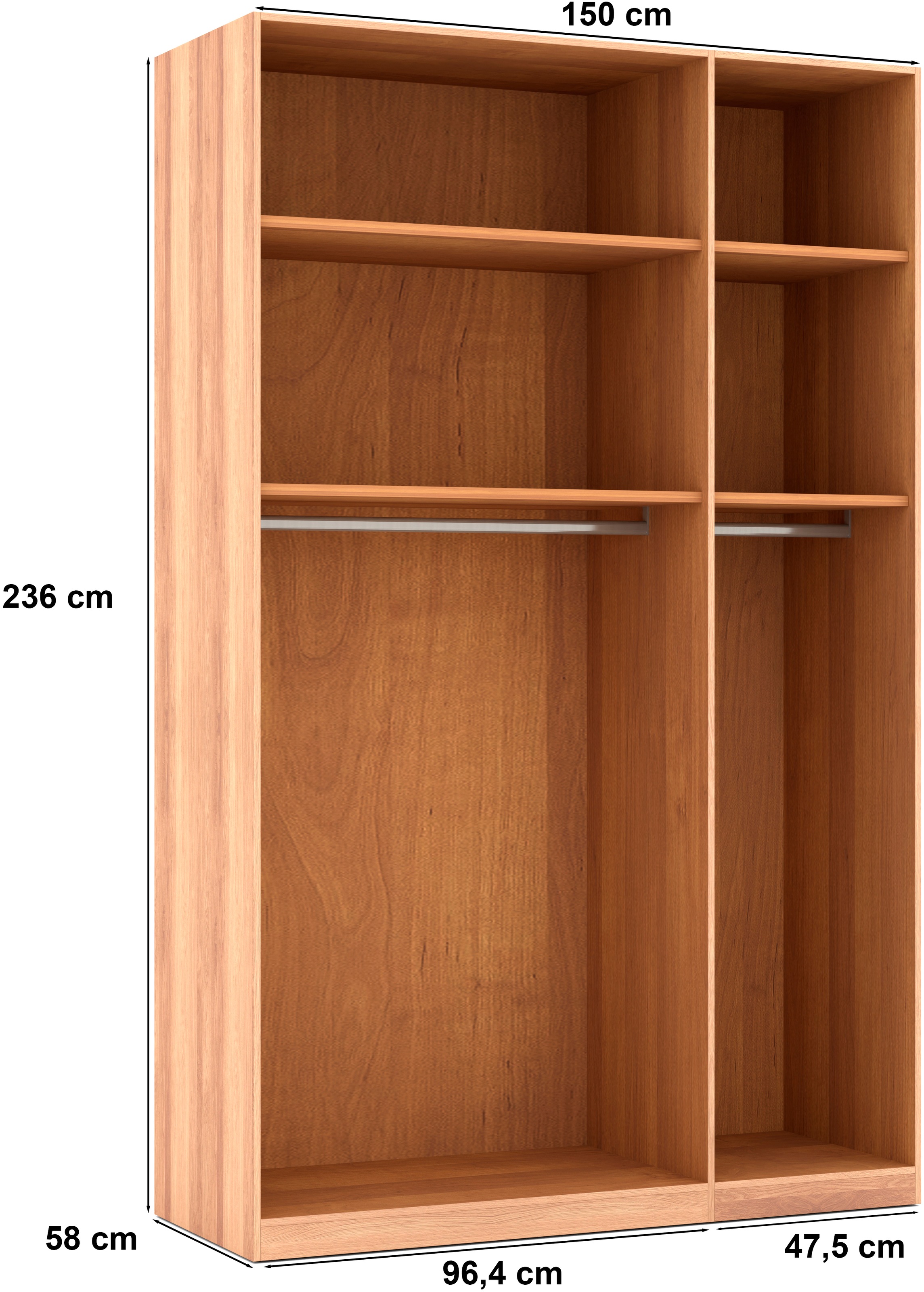 Musterring Drehtürenschrank »Sorrent, Kleiderschrank, Schrank, teilmassiv Eiche«, (mit Türdämpfern, in 5 Breiten & 2 Höhen, extra Böden, MADE IN GERMANY), Türen Eiche massiv oder als Parsol-Bronze-Spiegel, verschiedene Maße