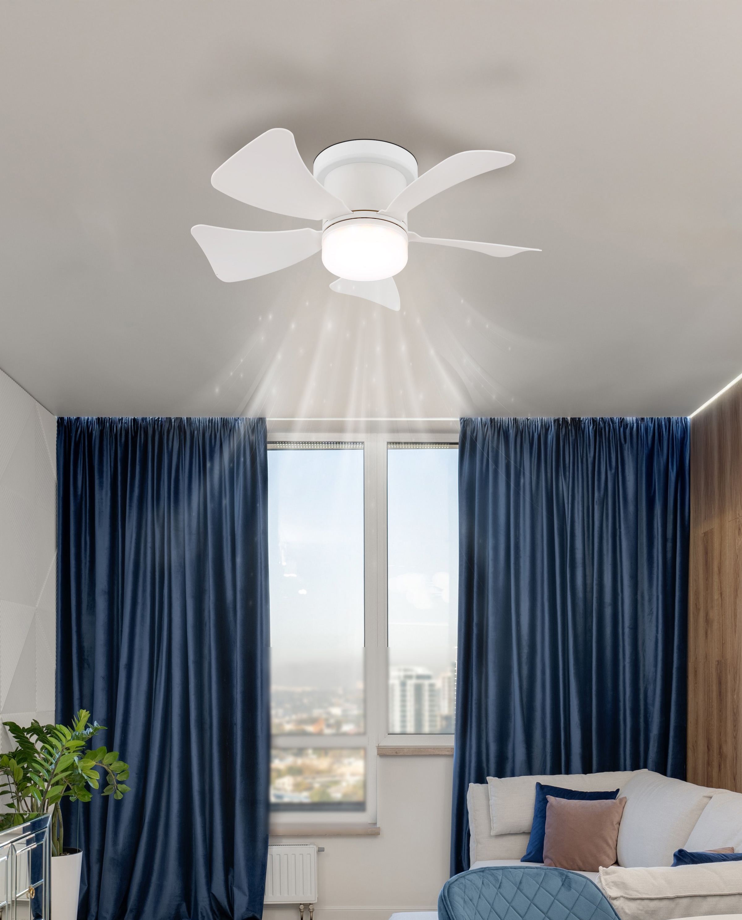 GLOBO LIGHTING Deckenleuchte »HINES« LED-Modul 1 Stk. warmweiß - kaltweiß Ventilator weiß kühlen-heizen Wohnzimmer Schlafzimmer
