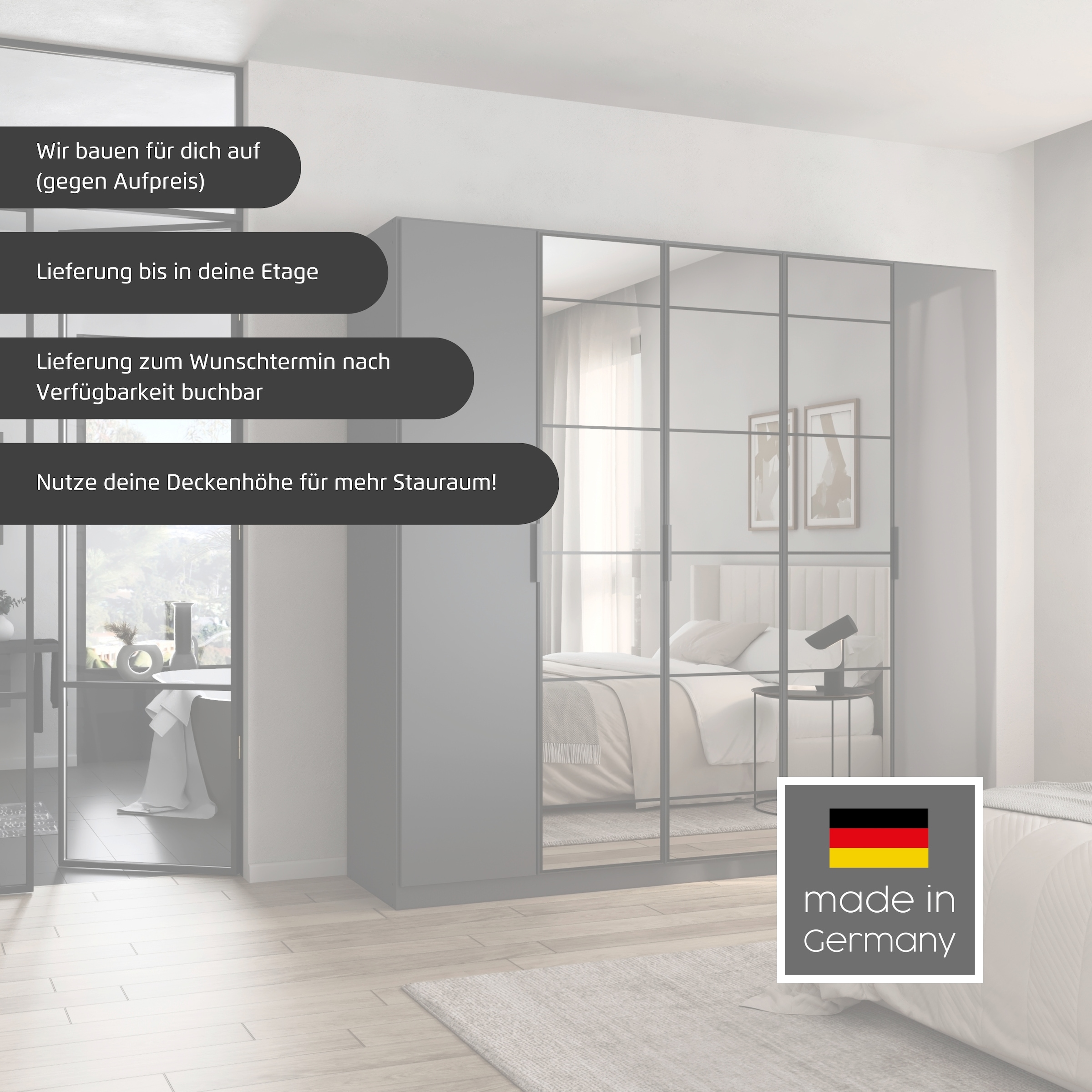rauch Drehtürenschrank »Kleiderschrank Schrank Garderobe Schlafzimmerschrank ACERO«, (praktisch in Tiefe 41 cm mit vielen Einlegeböden), Spiegelfront in moderner Loft-Optik MADE IN GERMANY