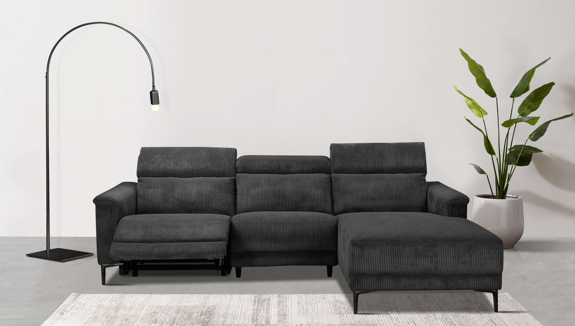 Home affaire Ecksofa »Lund Cord, L-Form, 261 cm, manuelle und elektr. Relax günstig online kaufen