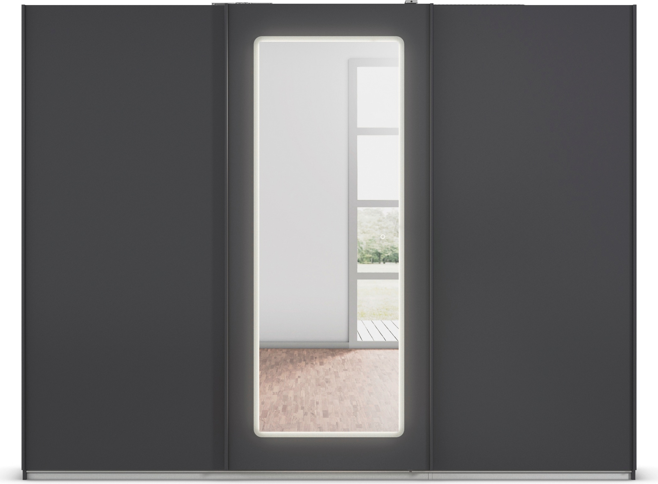 rauch Schwebetürenschrank »Kleiderschrank Schrank Garderobe Wäscheschrank ABRAXXAS«, mit Spiegel und integrierter dimmbarer LED-Beleuchtung MADE IN GERMANY
