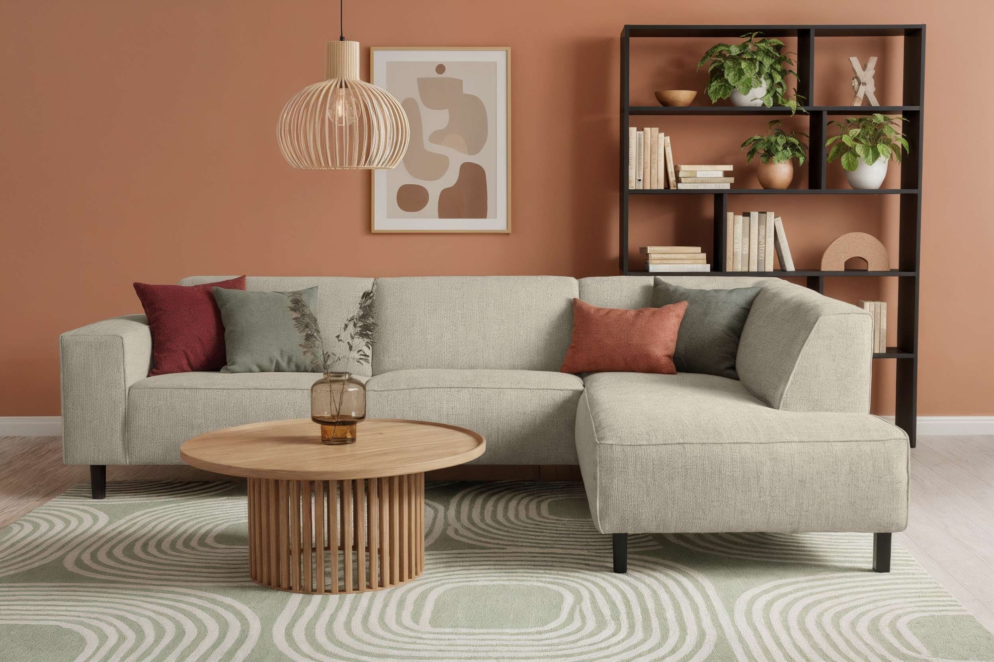 Home affaire Ecksofa »LORCAN mit Holzfuß, Breite 275 cm, weiches Sitzgefühl« Massivholzfüsse, Chenille und Bouclé -Bezüge