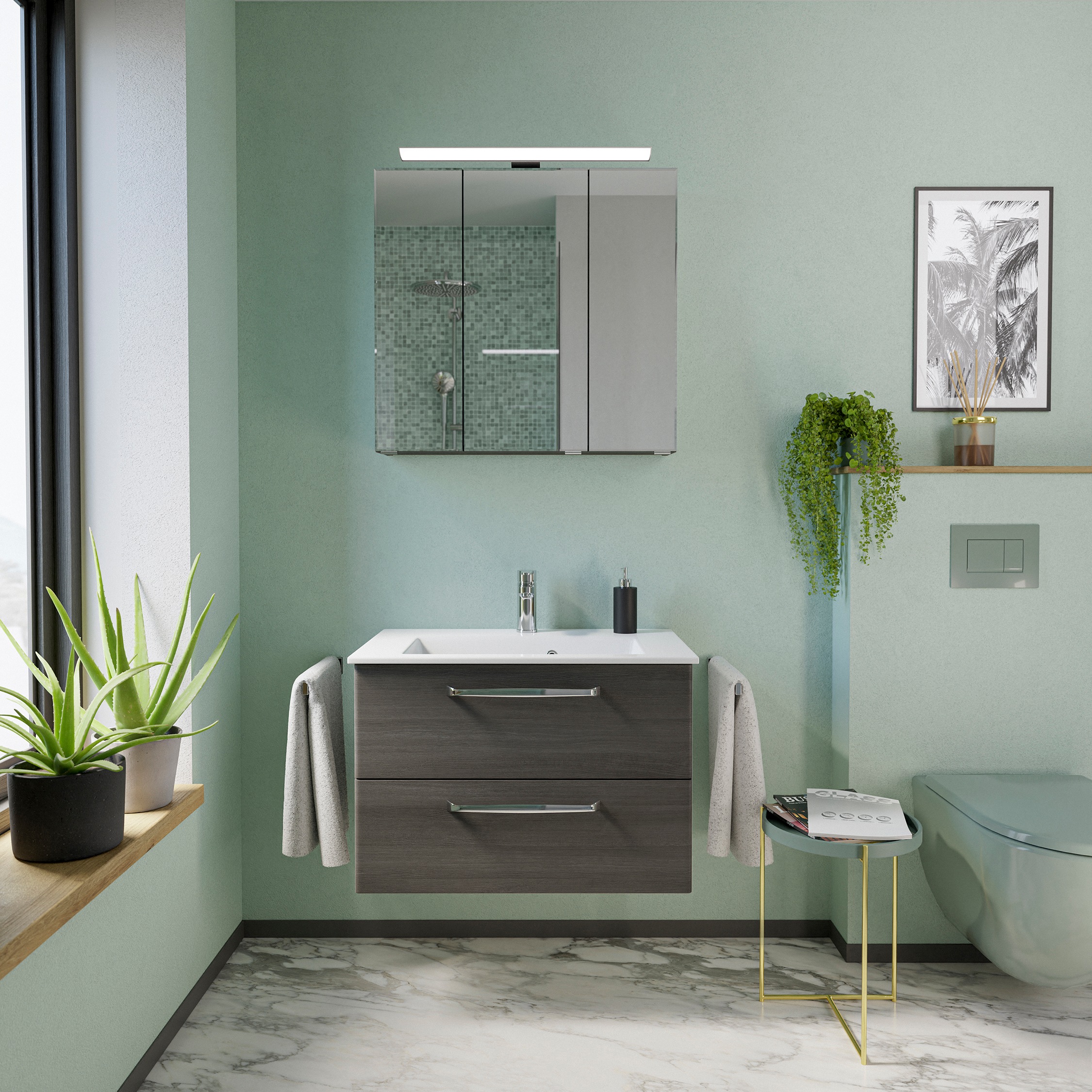 Saphir Badmöbel-Set »Trentino 2-tlg Mineralmarmor-Waschtisch,Spiegelschrank günstig online kaufen