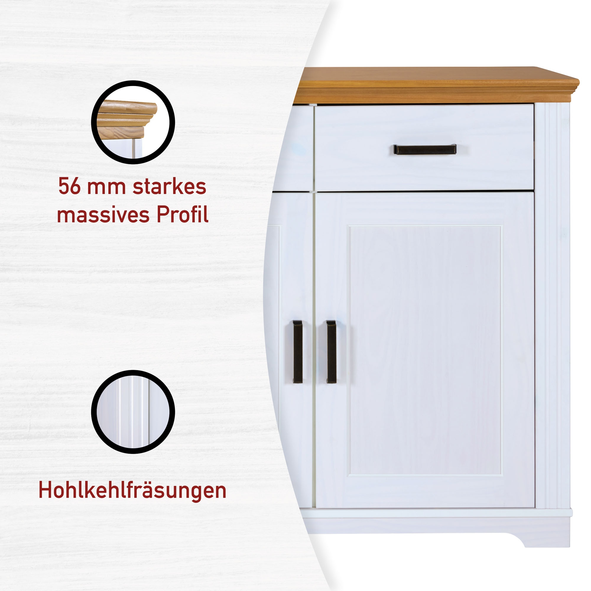 Inter Link Buffet »Buffet Maluno« 1 Stk. tlg. Kiefer Massiv, soft-close, Stauraum, BxTxH: ca.166,4 x 48,3 x 199,4 cm