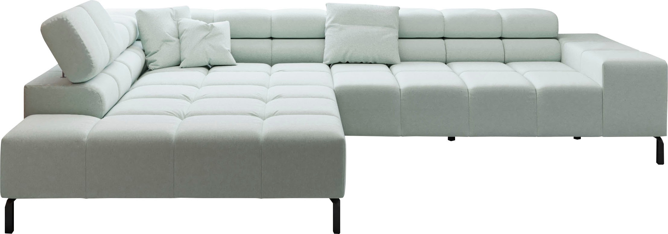 INOSIGN Ecksofa »Ancona New, wahlweise motorische Sitztiefenverstellung, auch in Cord«, feine Steppung, mit Kopfteilverstellung, 3 Zierkissen, L-Form