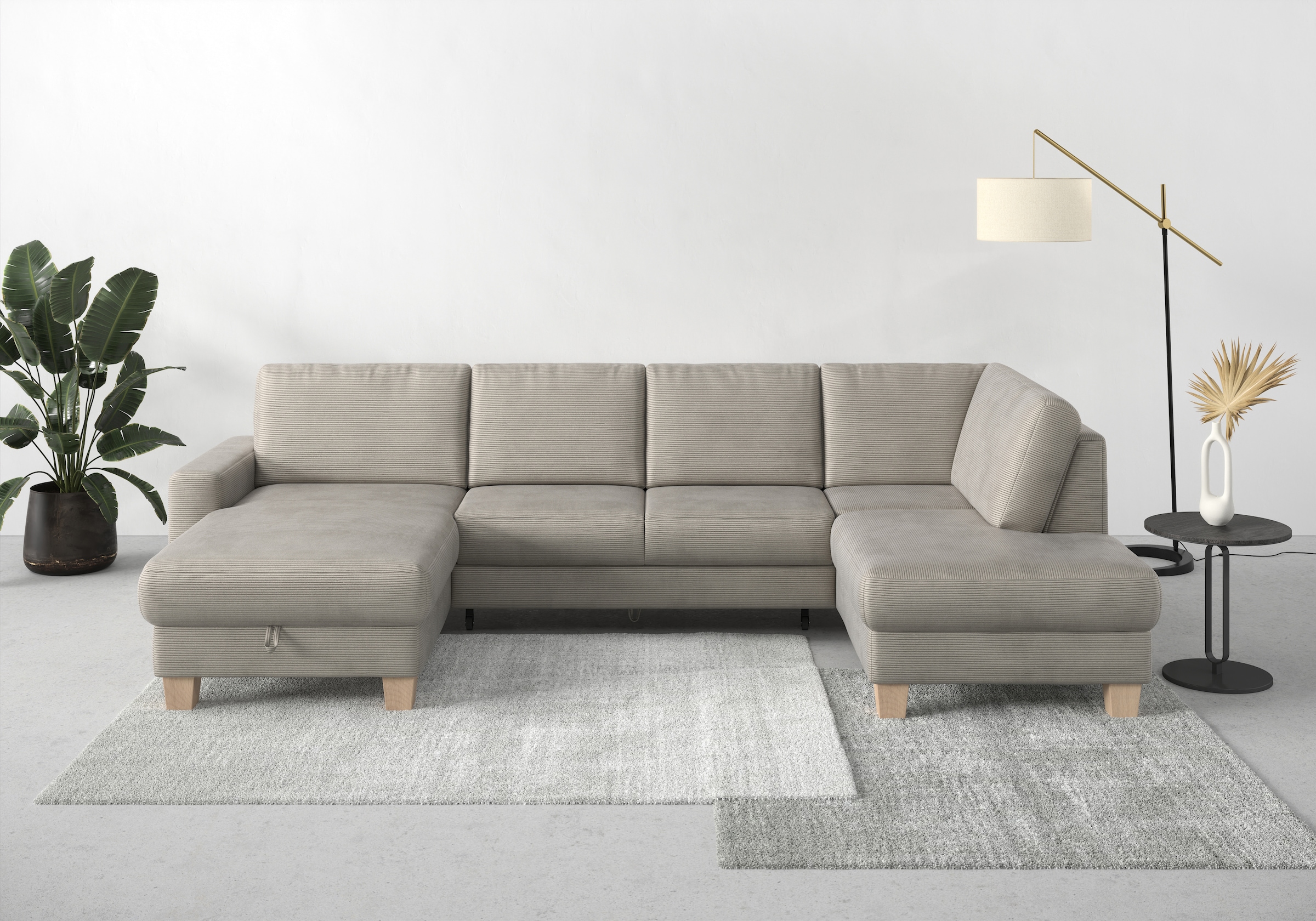 Home affaire Wohnlandschaft »Summer U-Form«, mit oder ohne Bettfunktion und Bettkasten, Cord-Bezug