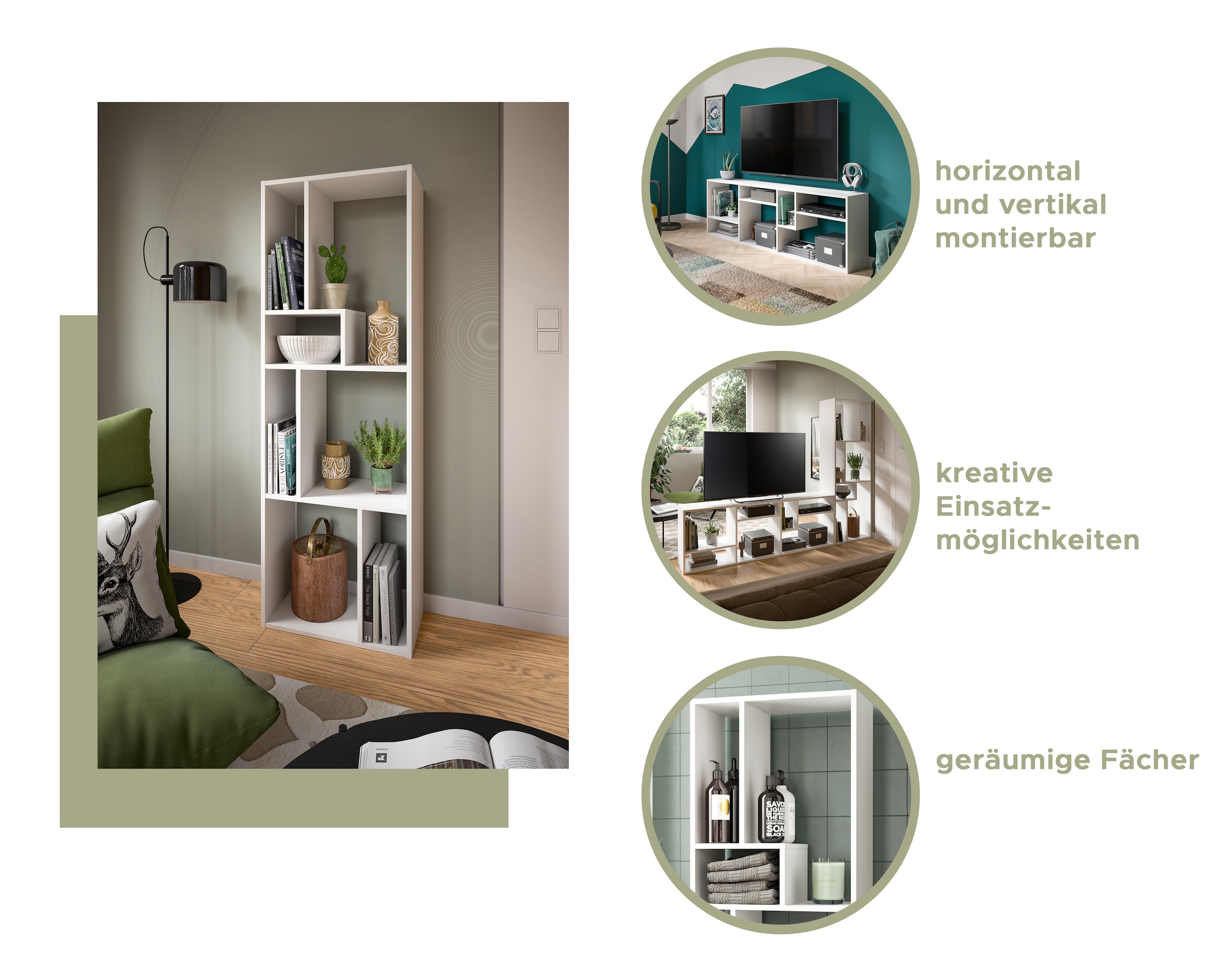 INOSIGN Standregal »Korak, Breite 159 cm, vertikal oder horizontal montierbar«, universal einsetzbar, Regal, Lowboard, Raumteiler, TV-Möbel, Wandregal