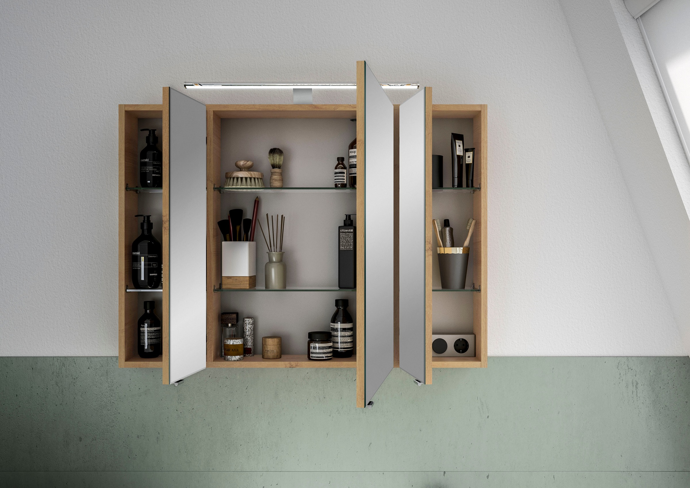 Saphir Badmöbel-Set »6005 Sprint 4-teilig, Keramik-Waschtisch mit LED-Spiegelschrank«, (5 St.), Unterschrank, Midischrank, inkl. Türdämpfer, 5 Türen, 5 Schubladen