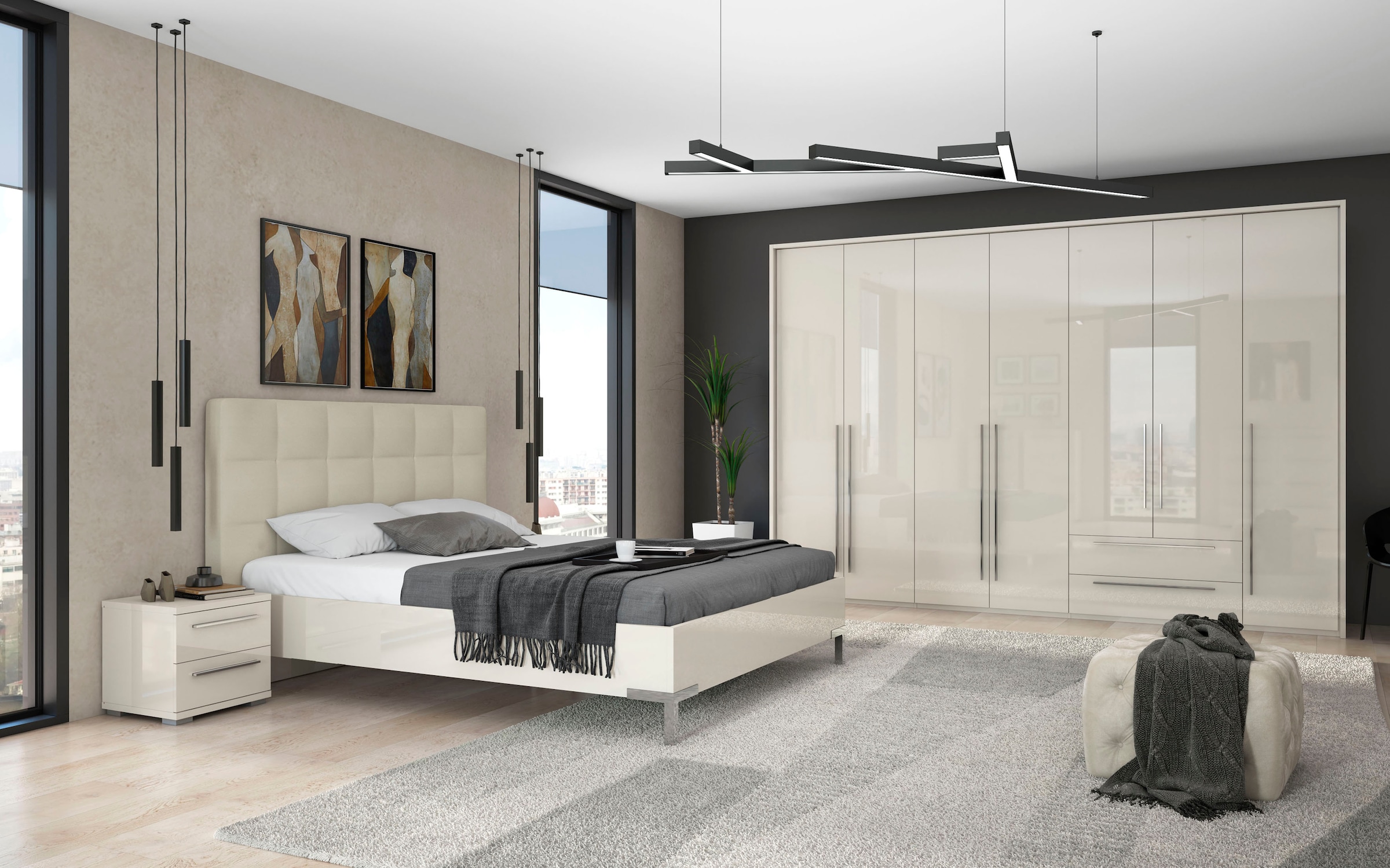 Places of Style Drehtürenschrank »Piano«, weiß, verschiedene Breiten mit 2 Schubladen, inklusive Beleuchtung