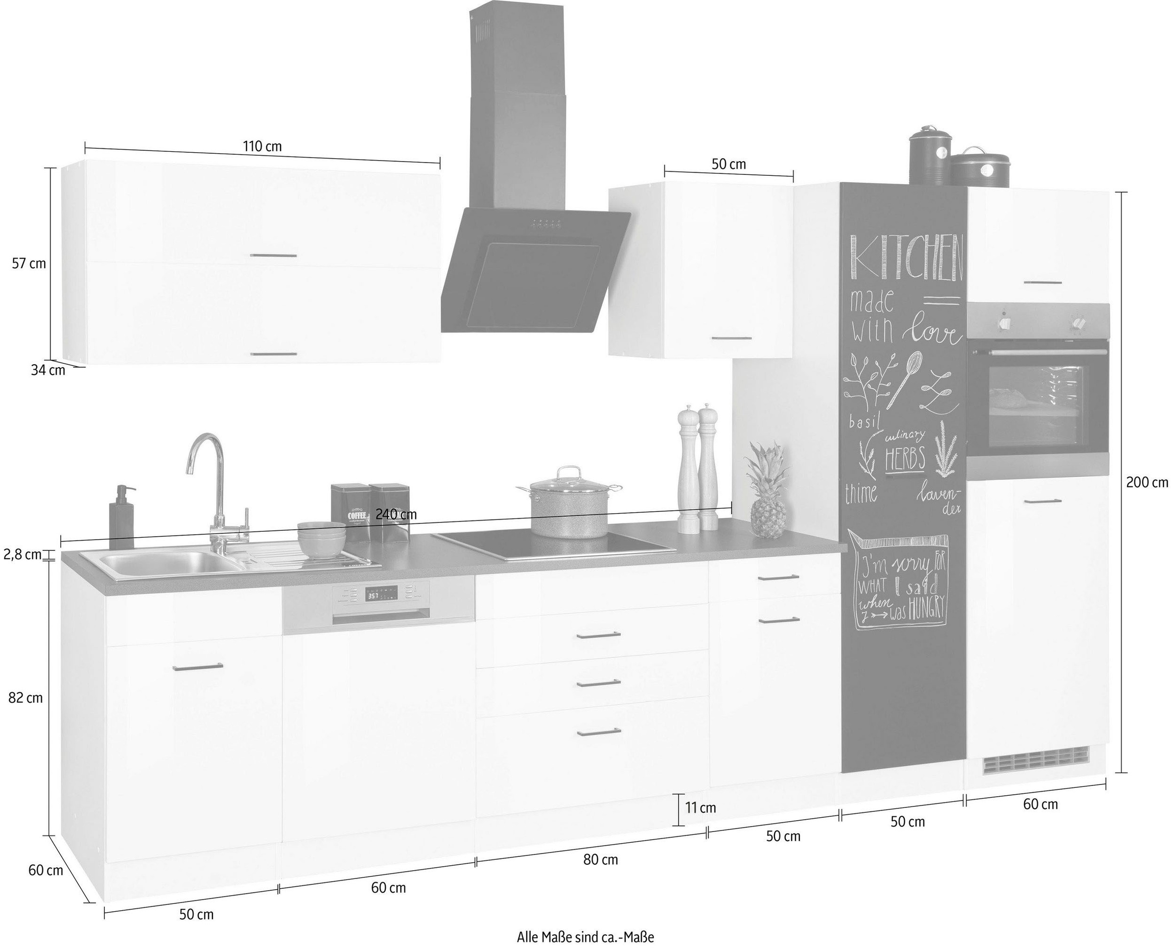 KOCHSTATION Küchenzeile »KS-Trier«, mit E-Geräten, Breite 350 cm
