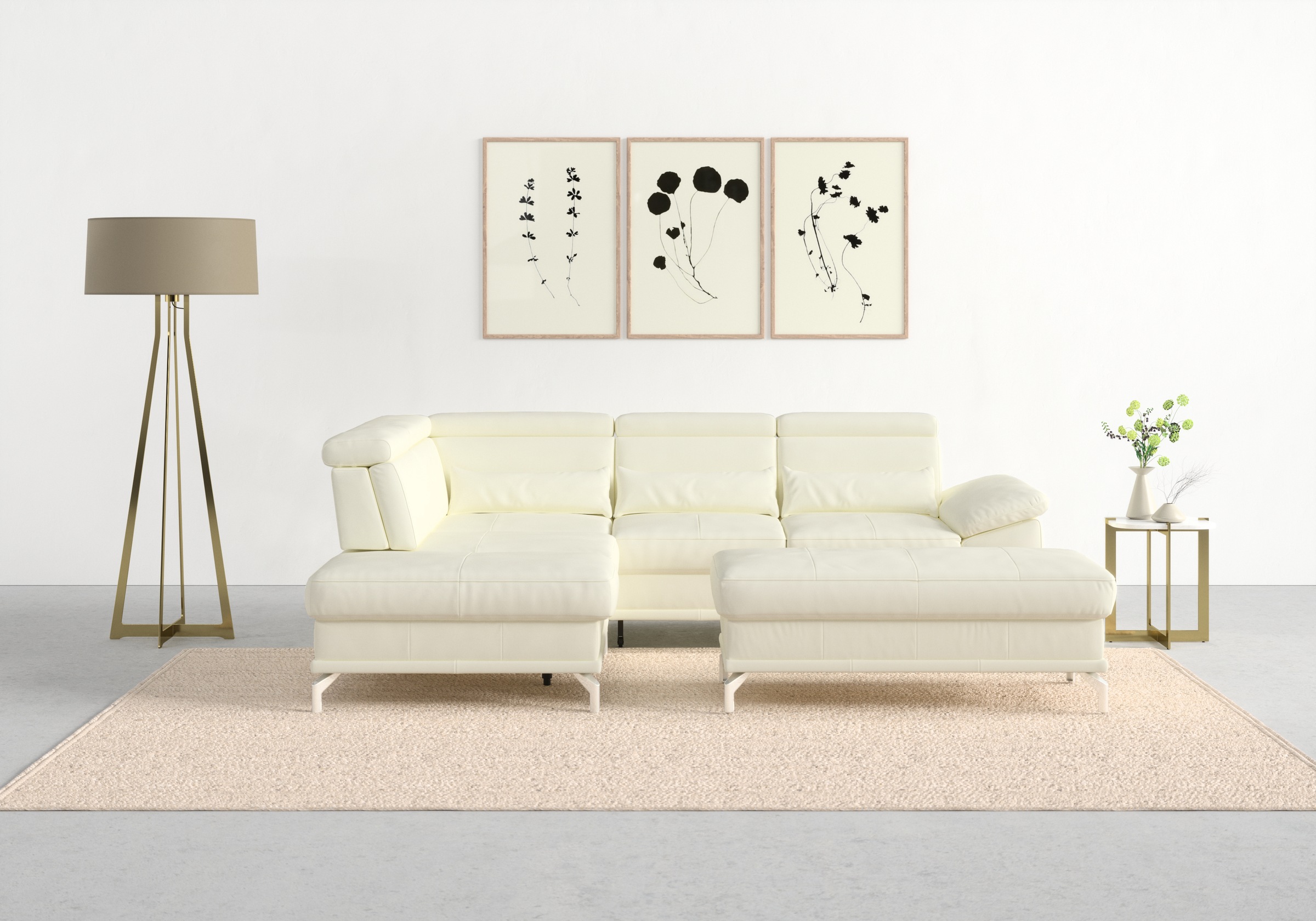 sit&more Ecksofa »Cabrio L-Form, mit Sitztiefenverstellung, Arm- und Kopfteilverstellung«, 3 Nierenkissen, Federkern, optional Bettfunktion und Stauraum