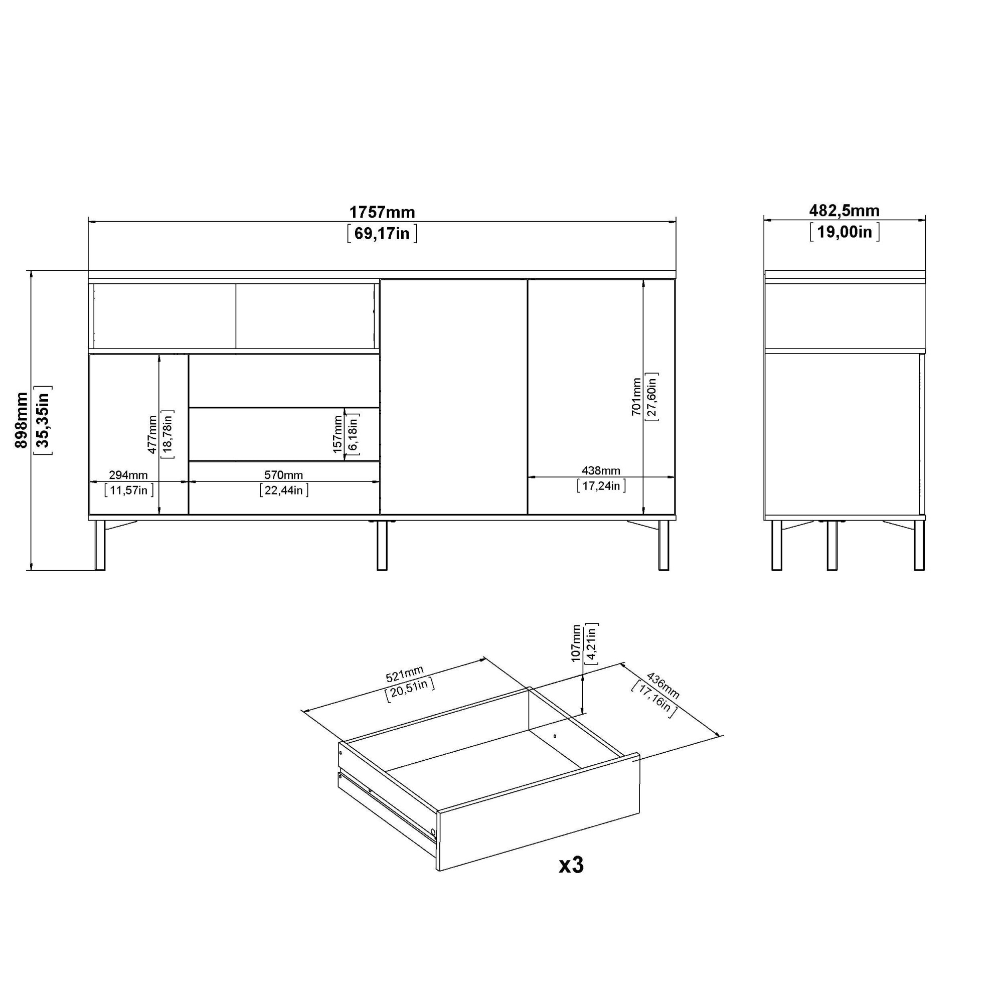 INOSIGN Sideboard »Roommers, Anrichte, Kommode, Stauraum«, Kommode, Breite 176 cm, Höhe 90 cm, 1 offenes Fach mit Rahmen-Optik