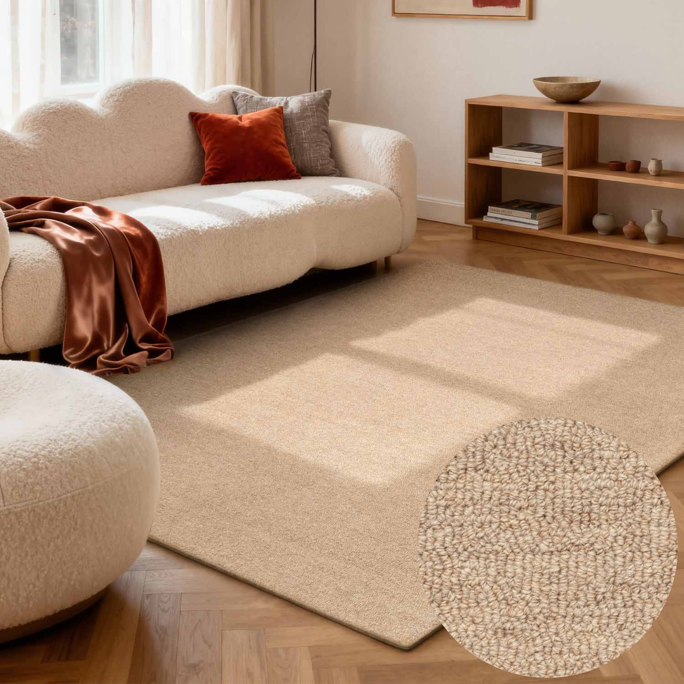 ELLE DECORATION Wollteppich »Knots« rechteckig 13 mm Höhe Handtuft, Wolle, Feines Bouclé, Wohnzimmer, Schlafzimmer, Natur