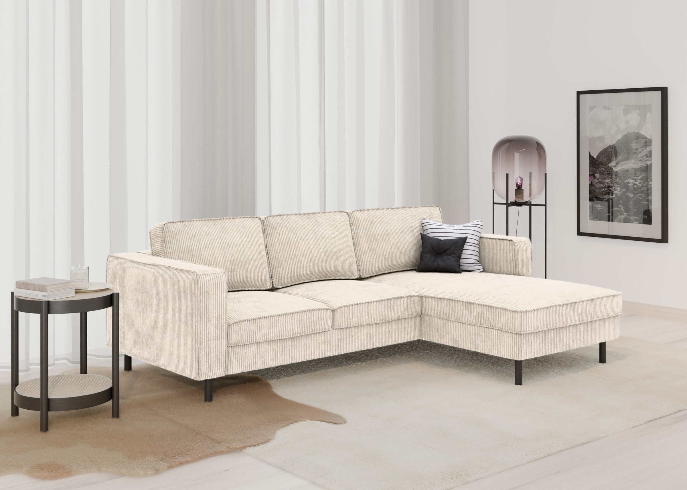 TRENDMANUFAKTUR Ecksofa »Watkins, Couch wahlweise mit Schlaffunktion & Bettkasten, auch in Cord«, Recamiere beidseitig montierbar, Sofa in L-Form, Breite 232 cm