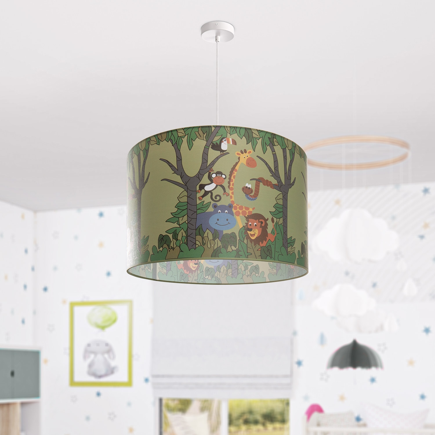 Paco Home Pendelleuchte »Diamond 638«, 1 flammig, Leuchtmittel E27 | ohne Leuchtmittel, Kinderlampe Deckenlampe LED Kinderzimmer Dschungel Tier-Motiv E27