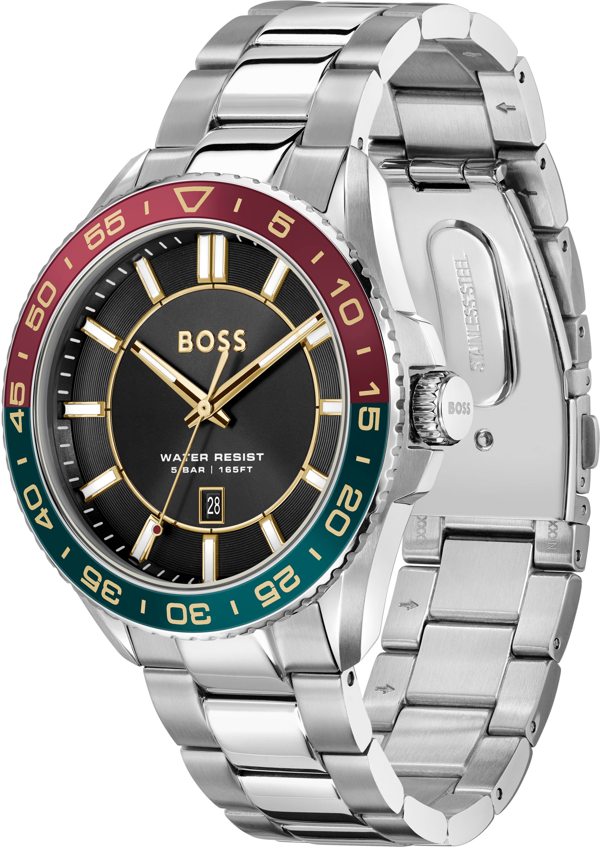 BOSS Quarzuhr »RUNNER 3H«, Armbanduhr, Herrenuhr, Edelstahlarmband, analog, Tag