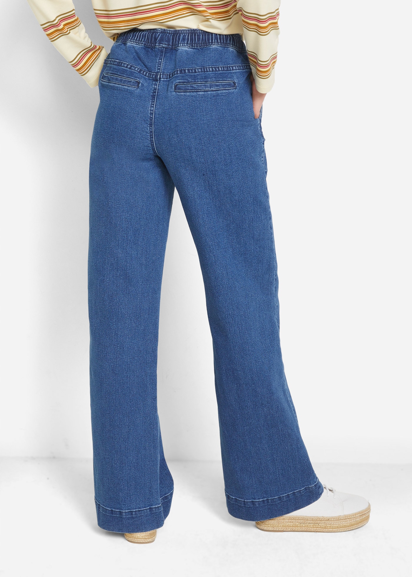 bonprix Weite Jeans »Wide Leg Jeans Mid Waist, Stretch« 2 Stk. mit elastischem Bund und Tunnelzug