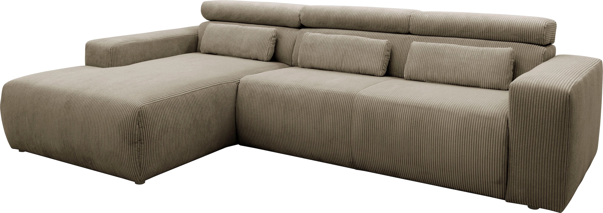 DOMO collection Ecksofa »Brandon B/T: 289/177 cm, belastbar bis 140kg/ Sitz, L-Form«, ohne Sitztiefenverstellung, Cord, schlamm