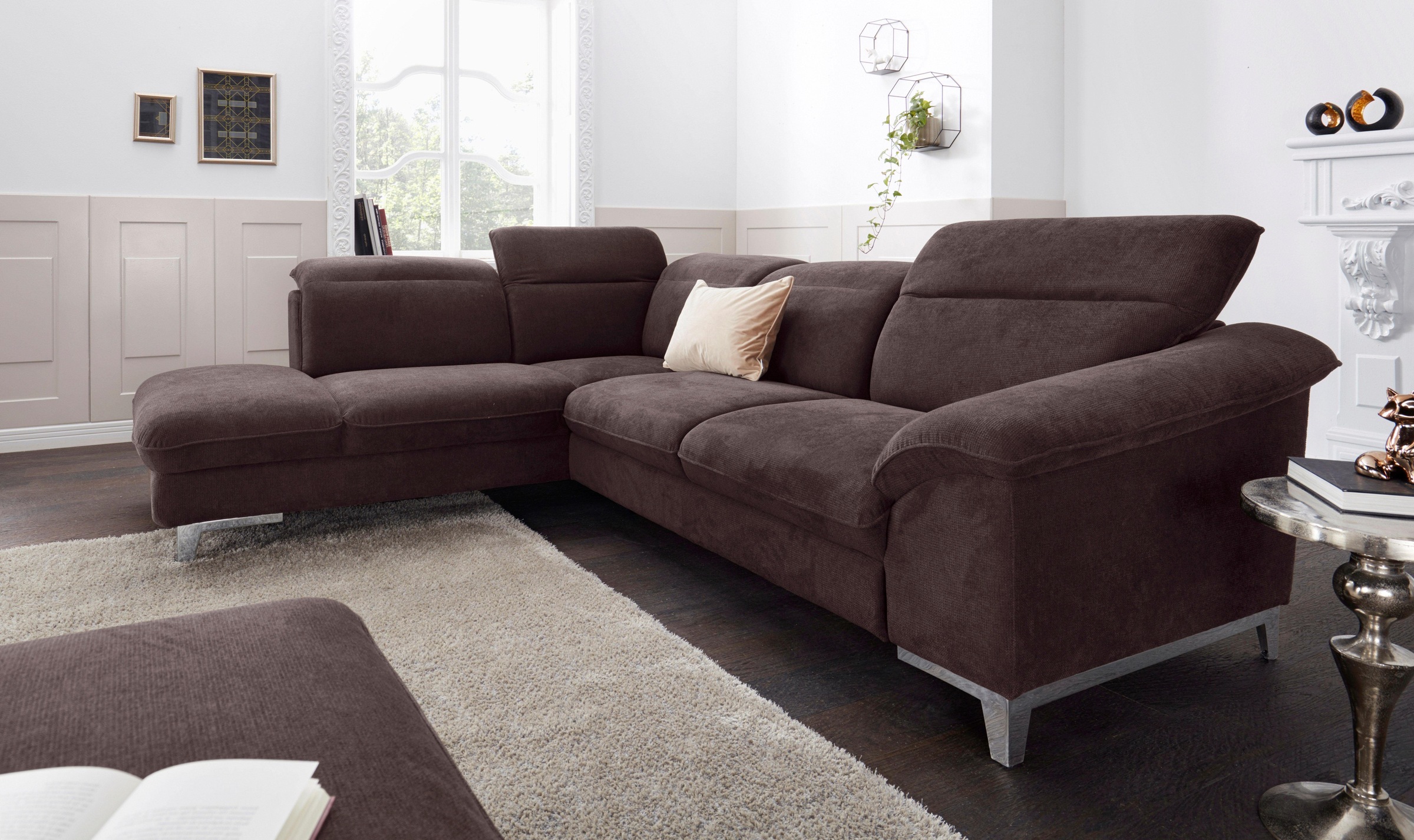 COTTA Polstergarnitur »Teresa L-Form«, (Set), Set bestehend aus: Ecksofa mit Kopfteilverstellung & Hocker