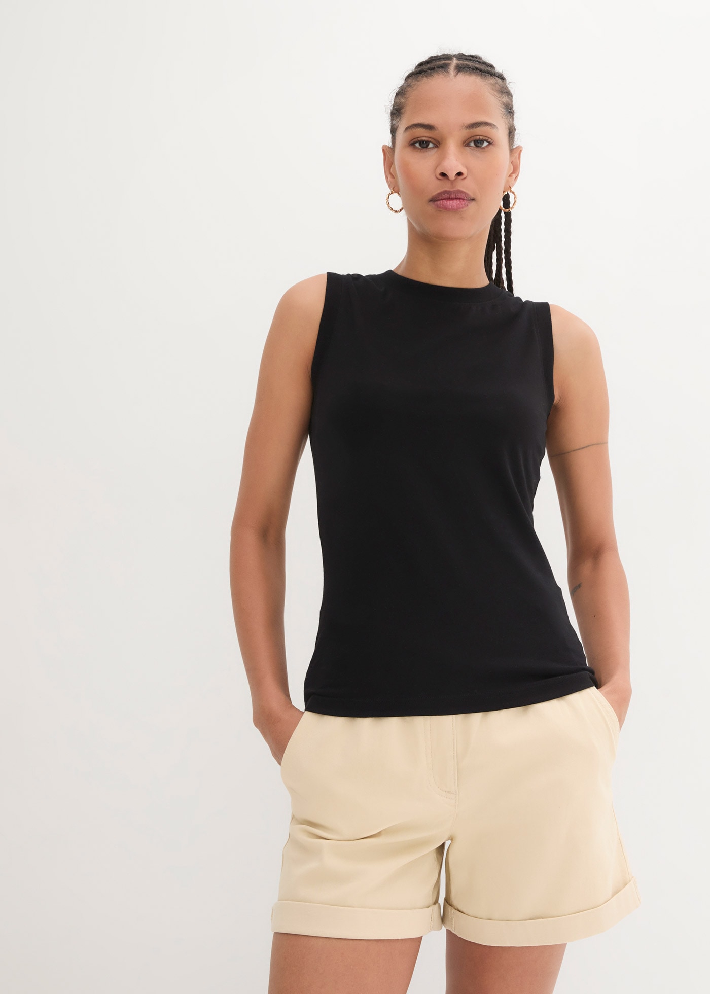 bonprix Shirttop »Tanktop mit reiner Baumwolle« schmale Passform, hochgeschlossener Ausschnitt, ärmellos