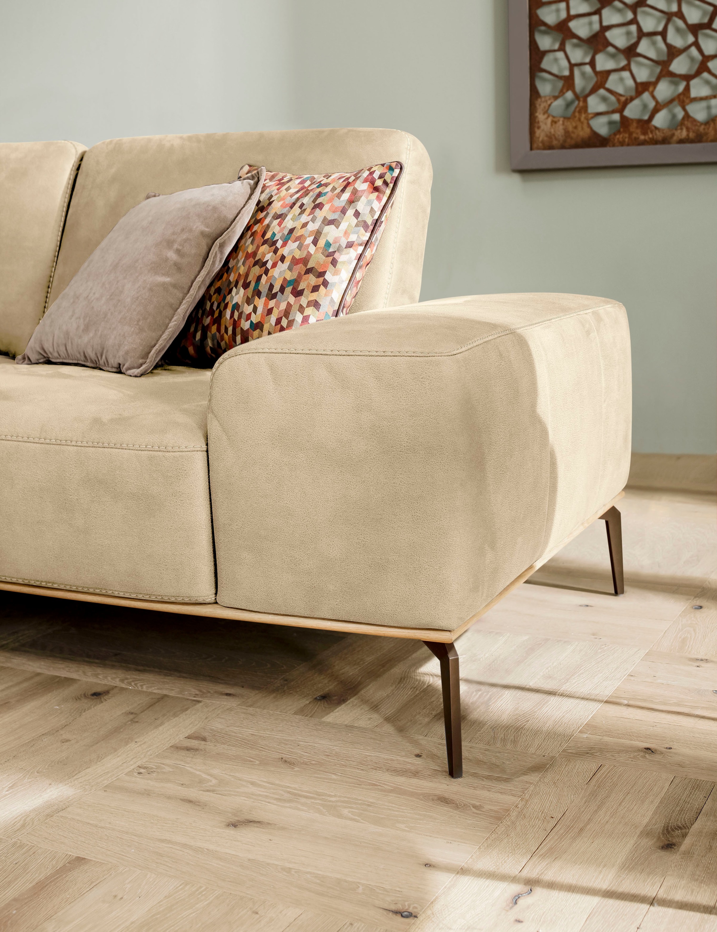 W.SCHILLIG Ecksofa »run, Designsofa mit tollem Sitzkomfort, bequem, L-Form«, mit Holzsockel, Füße in Bronze pulverbeschichtet, Breite 279 cm