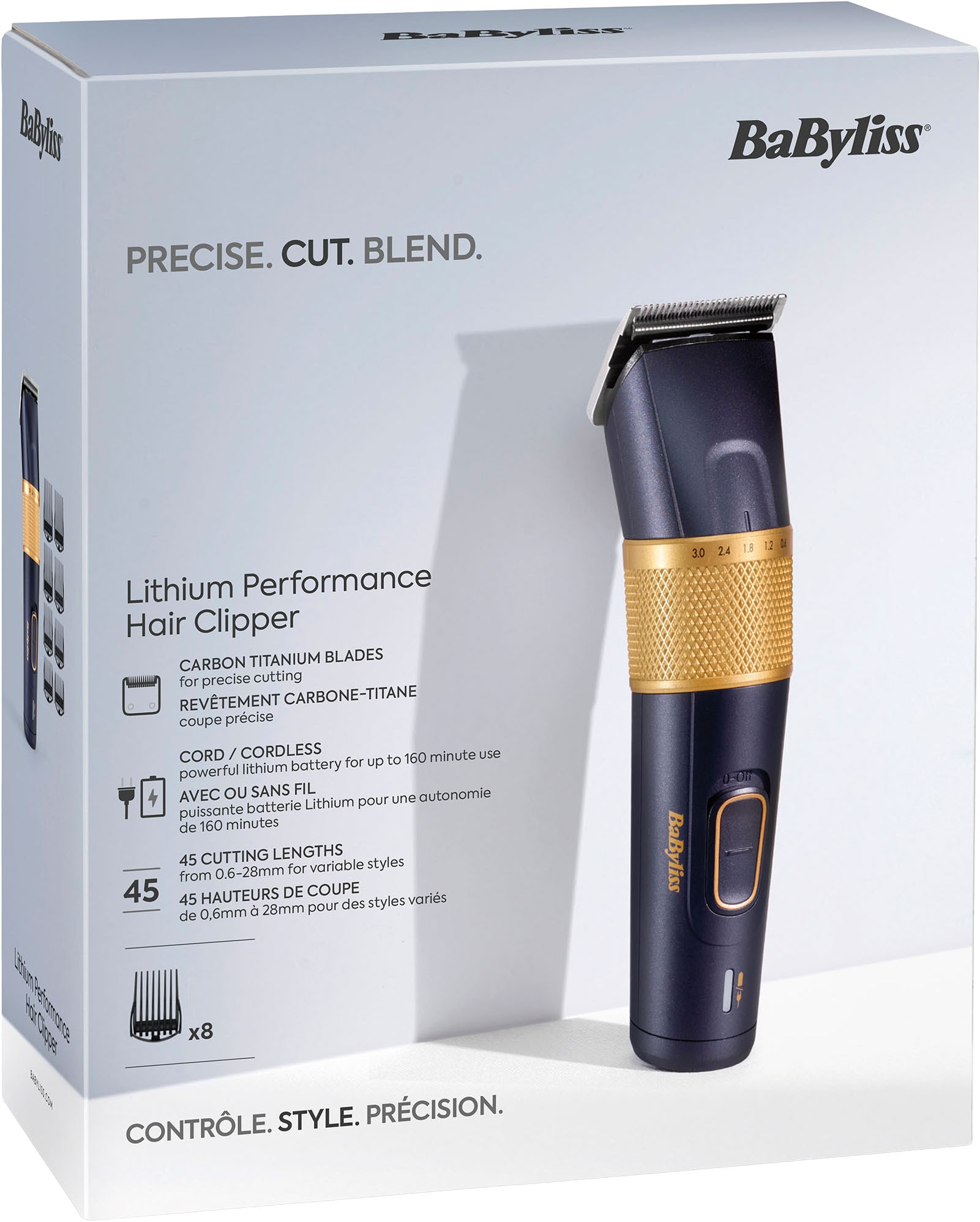 BaByliss Haarschneider »Lithium Power Haarschneider E986E mit Karbon-Titanium-Klingen« 8 Aufsätze Lithium-Ionen-Akku für lange Laufzeit, 45 Schnittlängen