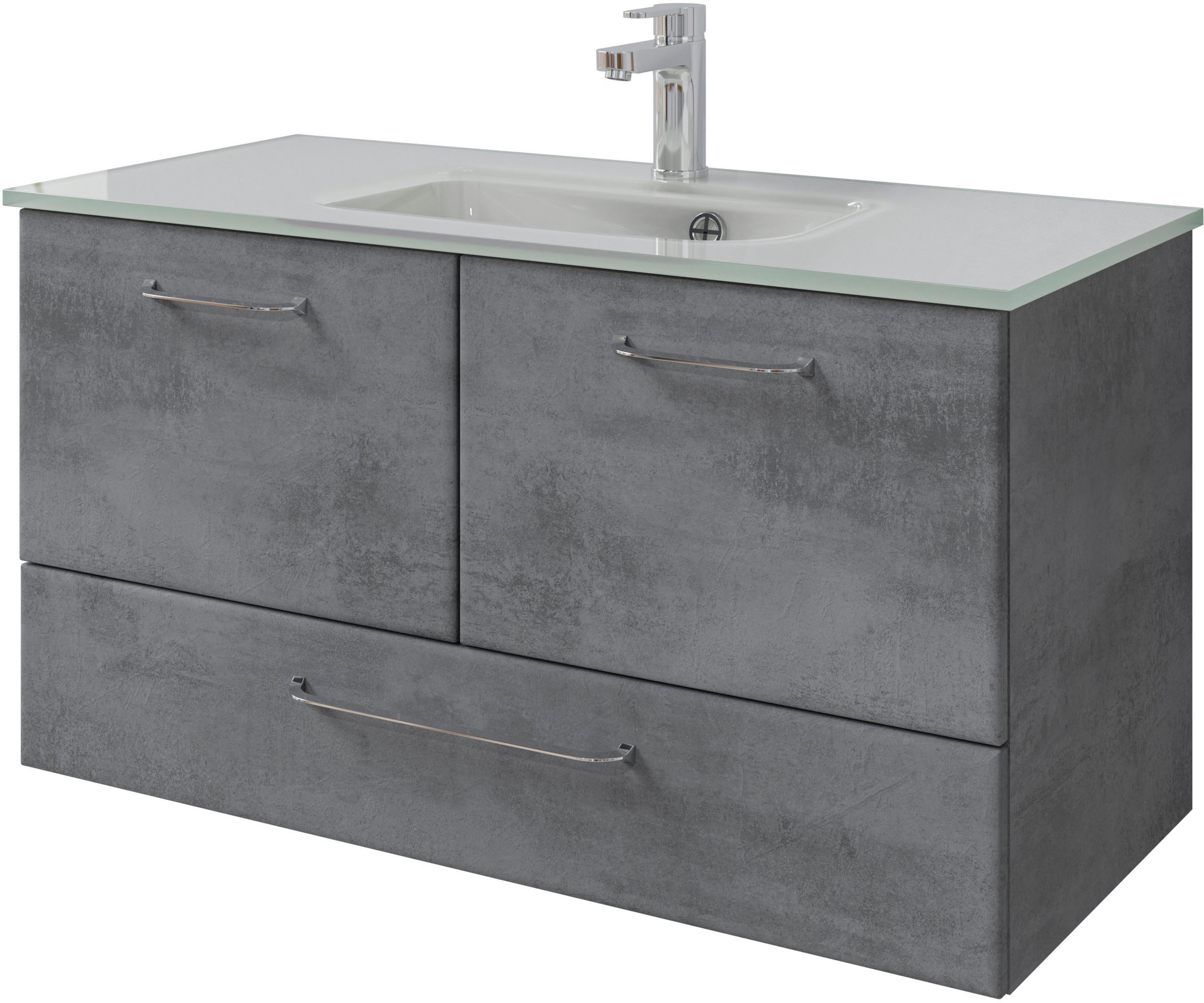 Saphir Badmöbel-Set »Quickset 945 Glas-Waschtisch mit Unterschrank, 99 cm b günstig online kaufen