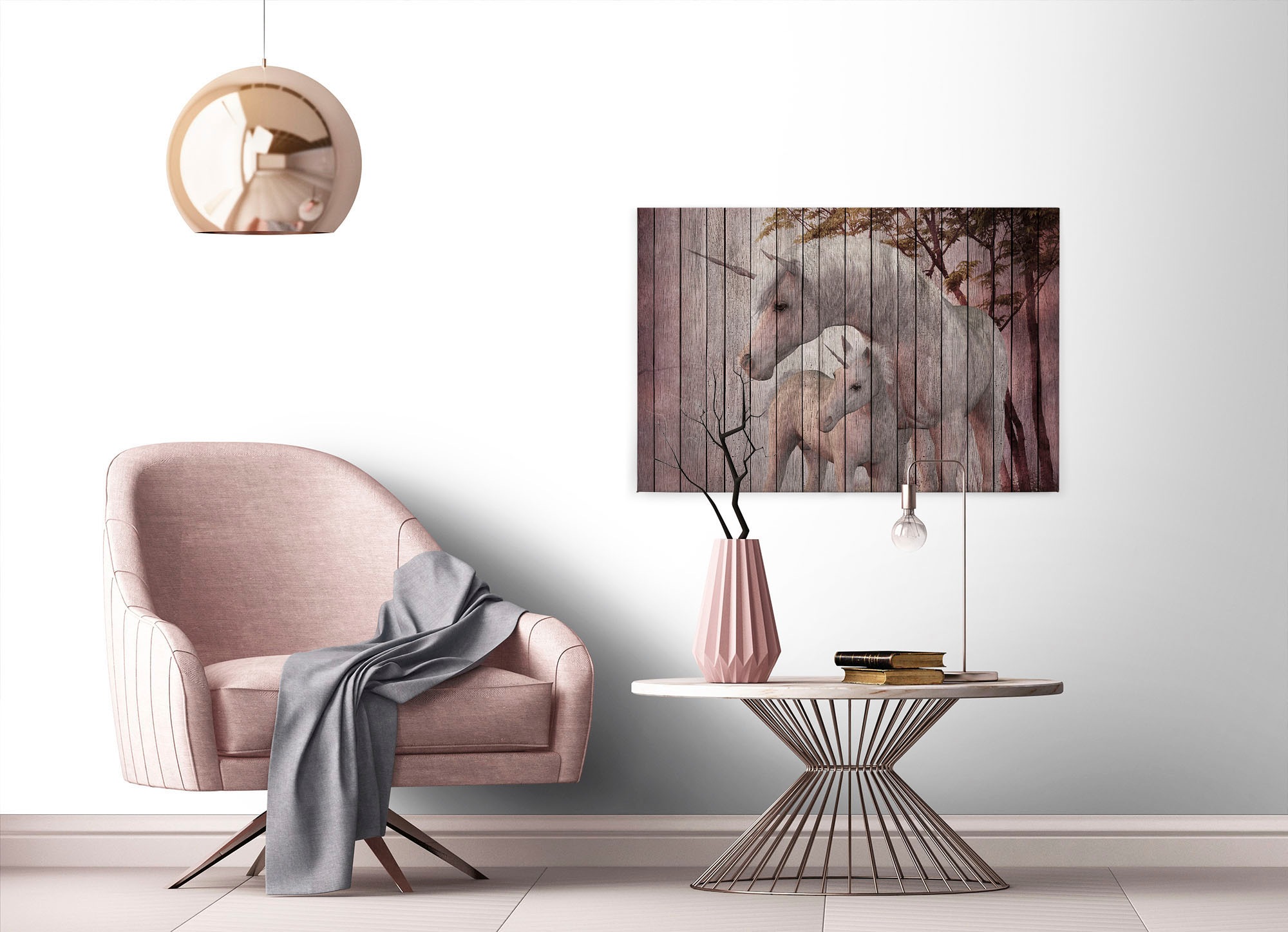 A.S. Création Leinwandbild »fantasy 4«, Kunst-Tiere-Kinder, (1 St.), Keilrahmen Bild Holzoptik Einhorn Leinwand-Bild Wohnzimmer modern Wand