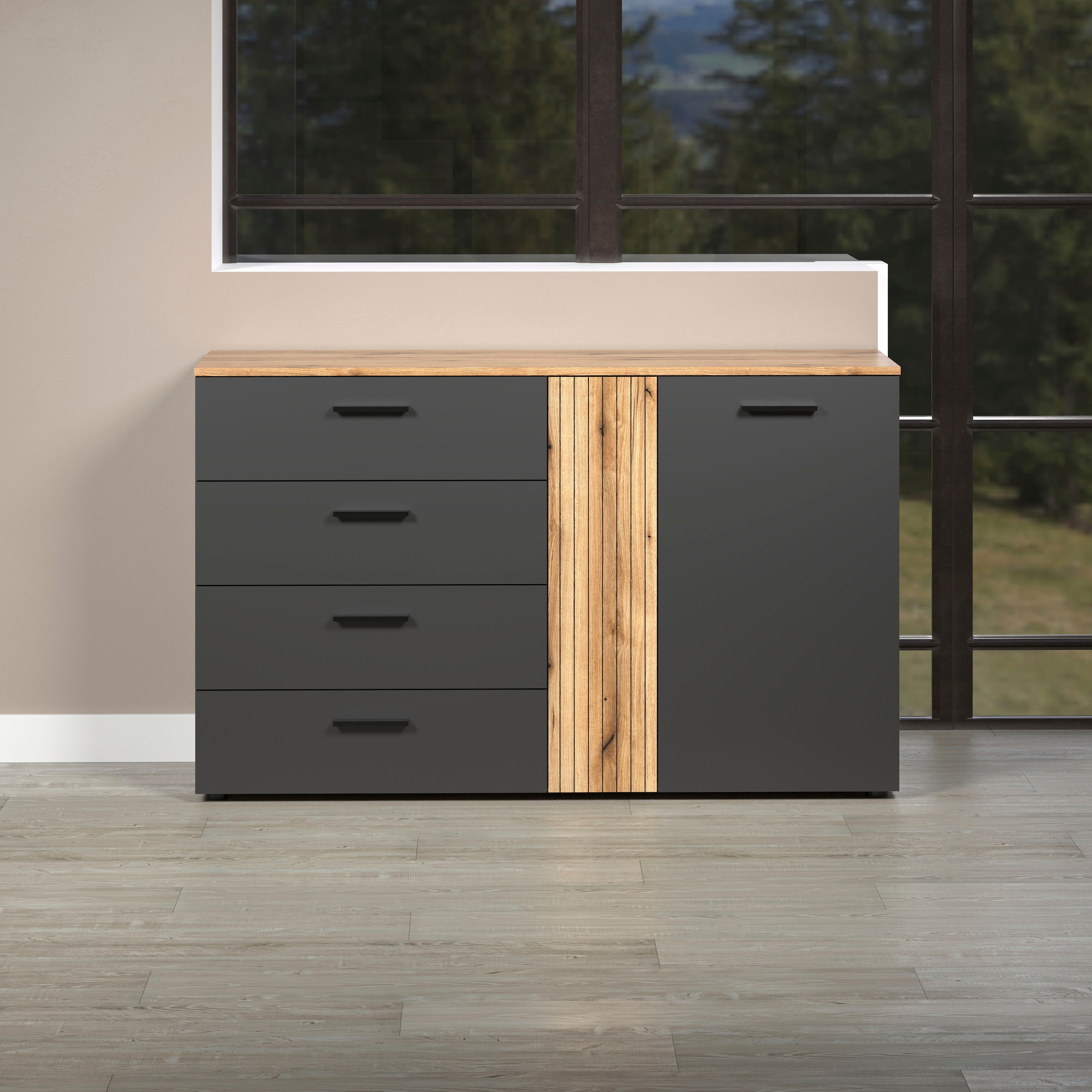 Home affaire Kommode »Estepona« 1 Stk. tlg. Schubladenschrank in Rillenoptik mit Vollauszug-Funktion