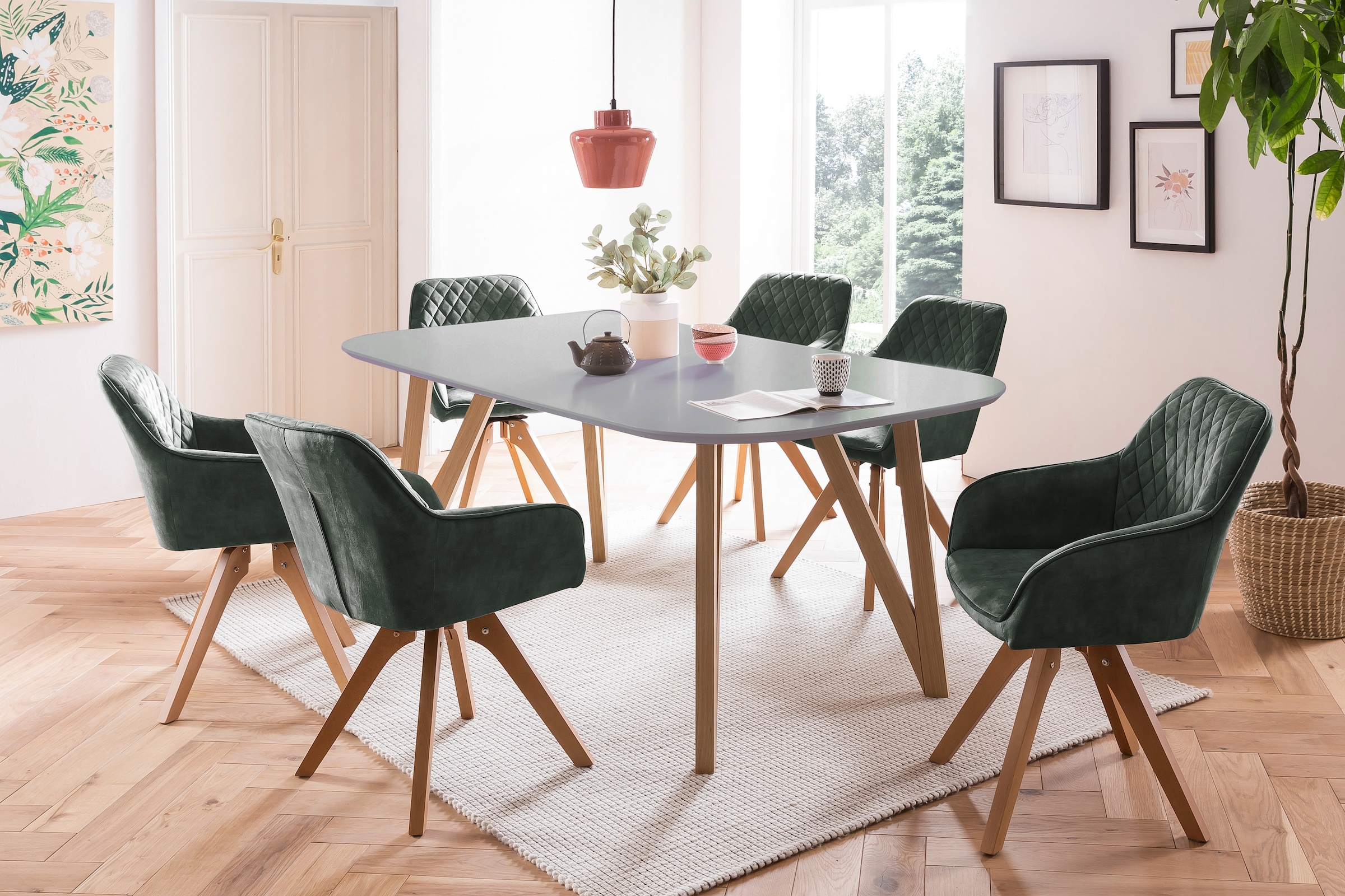 SalesFever Essgruppe, (5-tlg.), Tischbreite 180 cm, Stühle 180° drehbar, mit Samtverlours