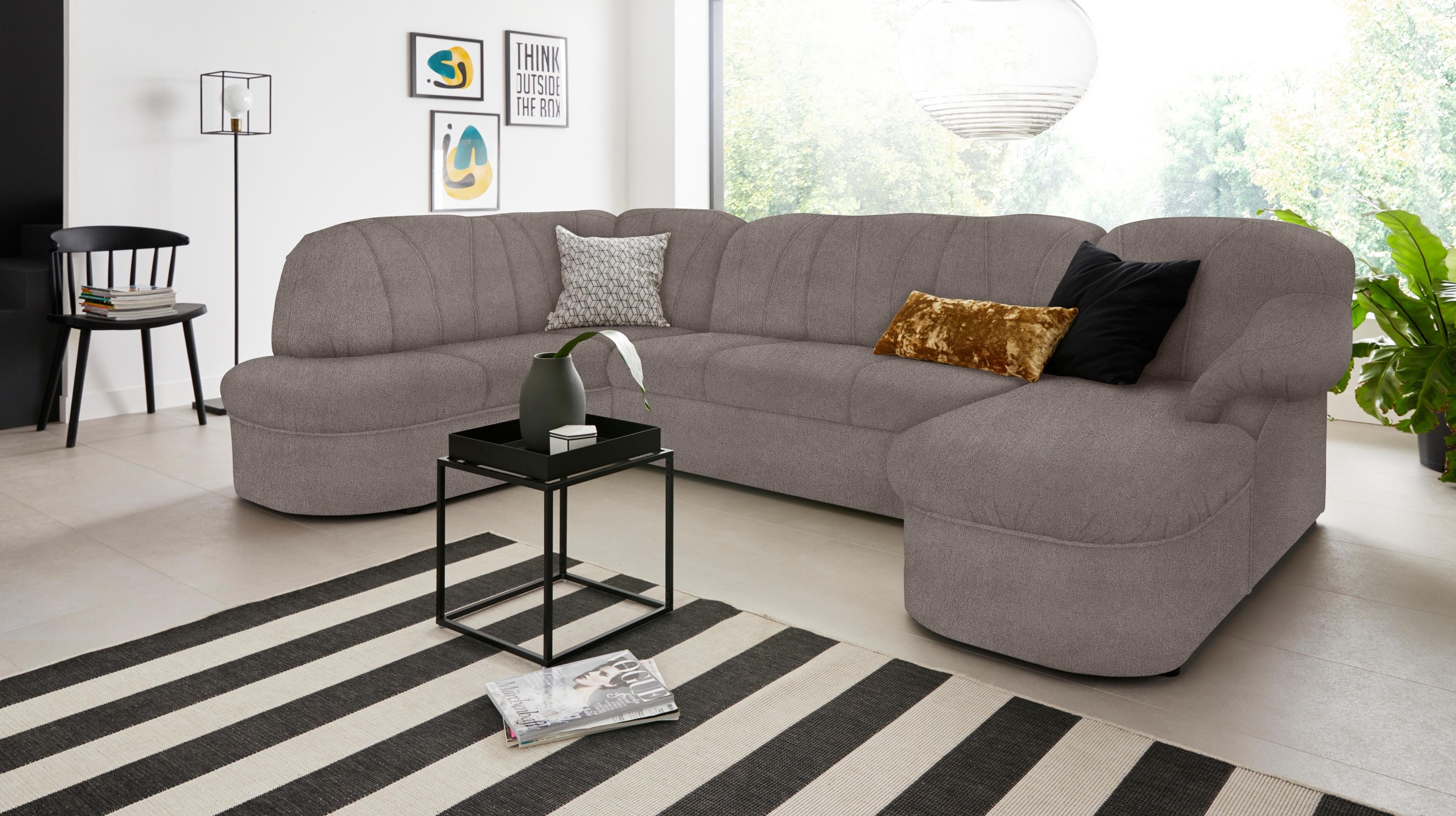 DOMO collection Wohnlandschaft »Pegnitz, zeitlos und modern, mit attraktiver Rückensteppung, U-Form«, wahlweise mit Bettfunktion