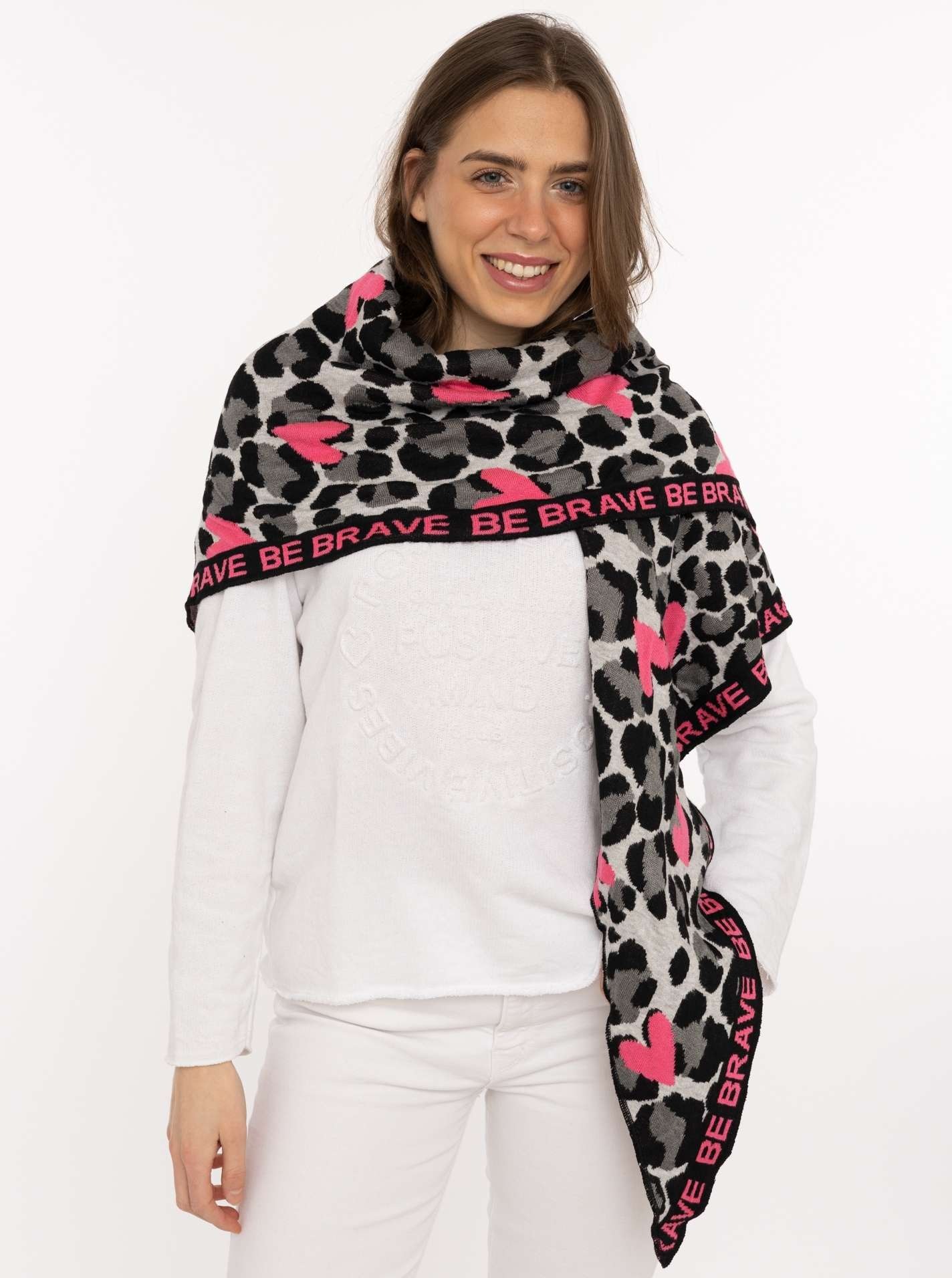 Zwillingsherz Dreieckstuch »"Be Brave"« Leomuster, mit pinken Herzen und Schriftzug, tolles Accessoire