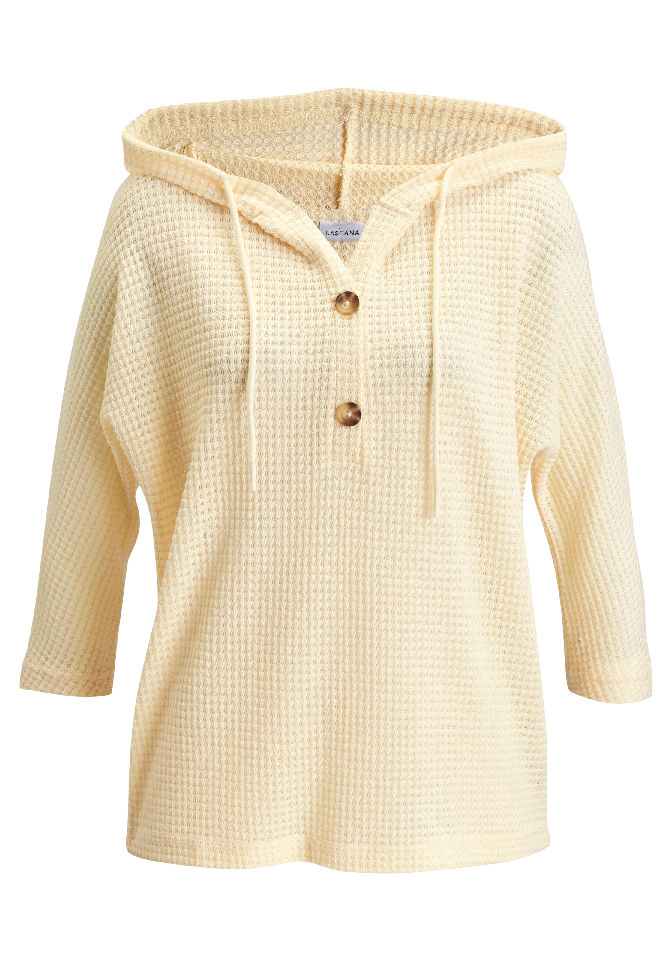 LASCANA Kapuzenshirt »aus Waffelstrick« mit Knopfleiste