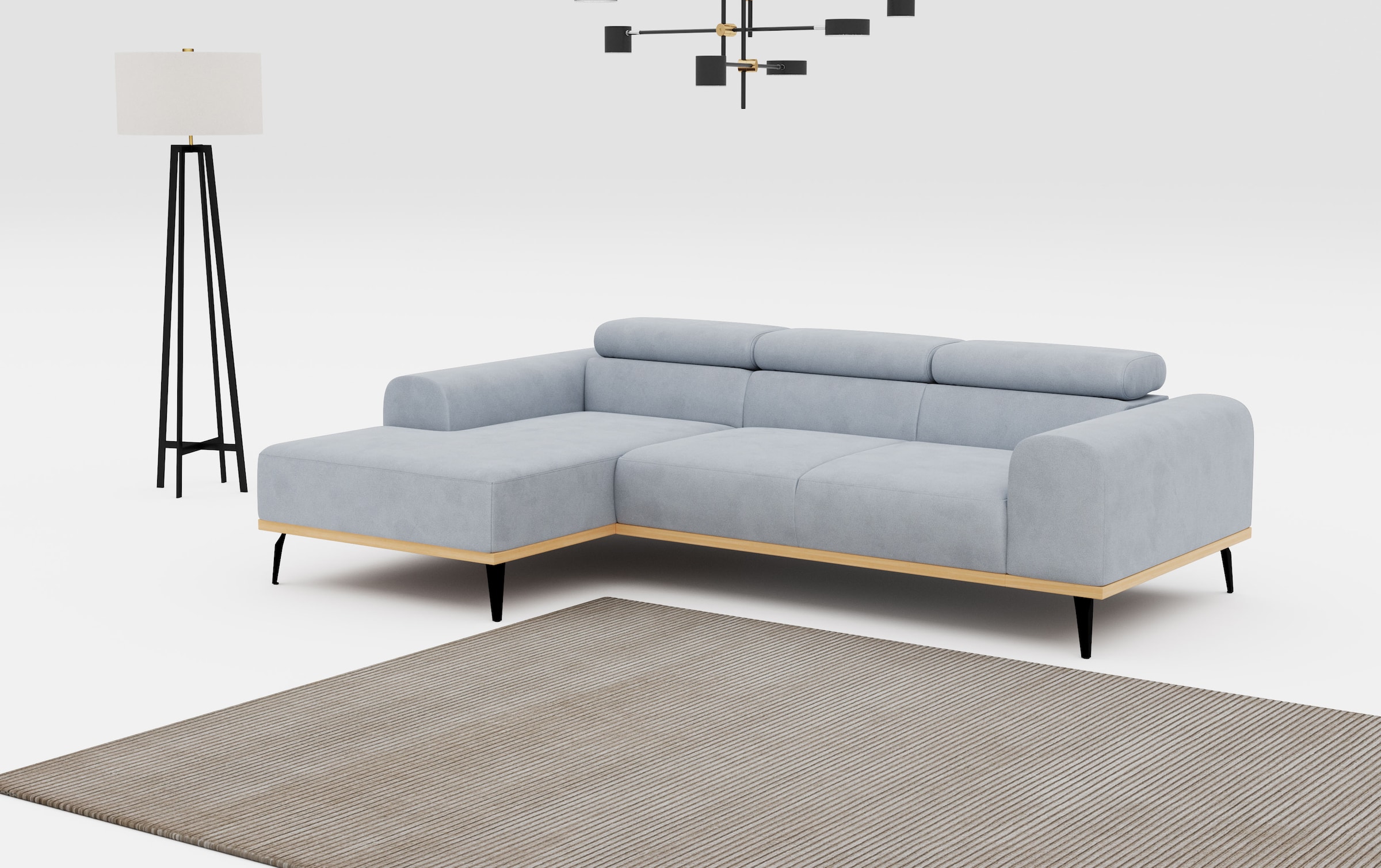 Places of Style Ecksofa »Carlo L-Form«, mit Kopfteilverstellung & Holz-Rahmenoptik, optional Relaxfunktion