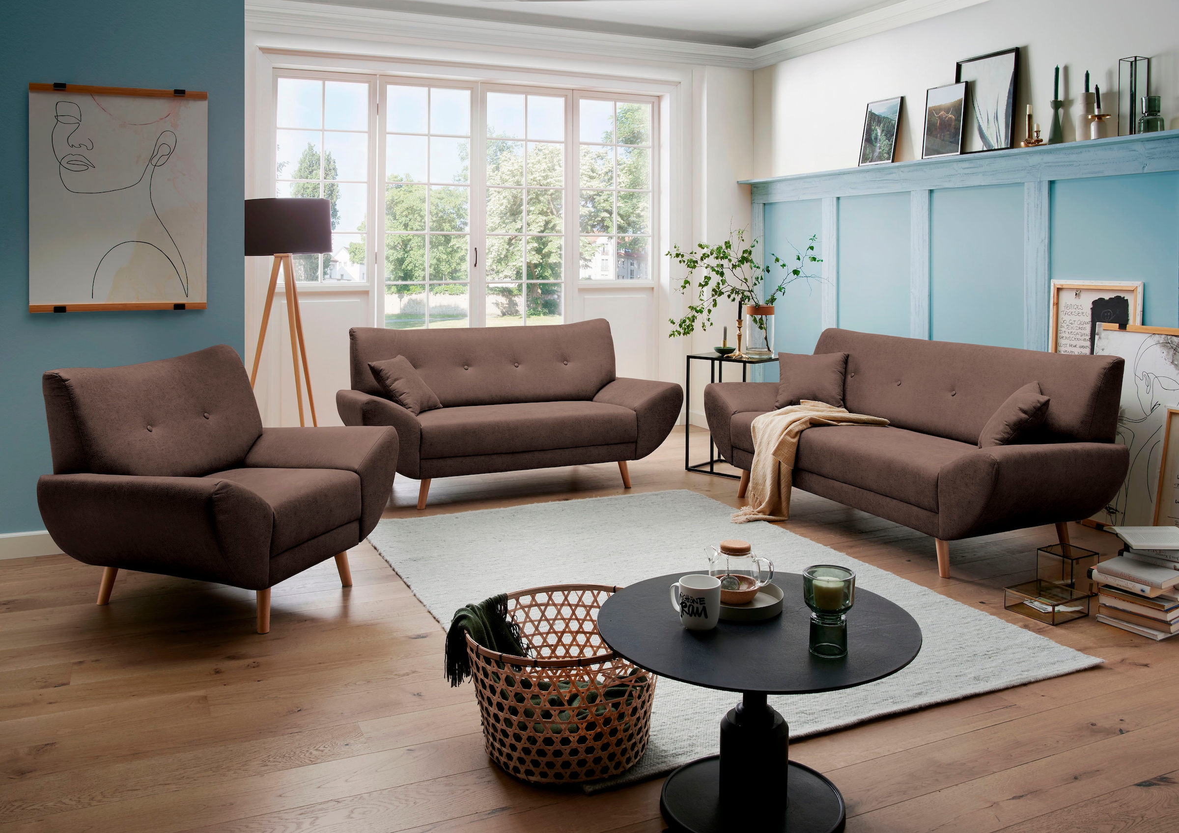 Home affaire Polstergarnitur »Basta« 3 Stk. tlg. Komfortable Wellenunterfed günstig online kaufen