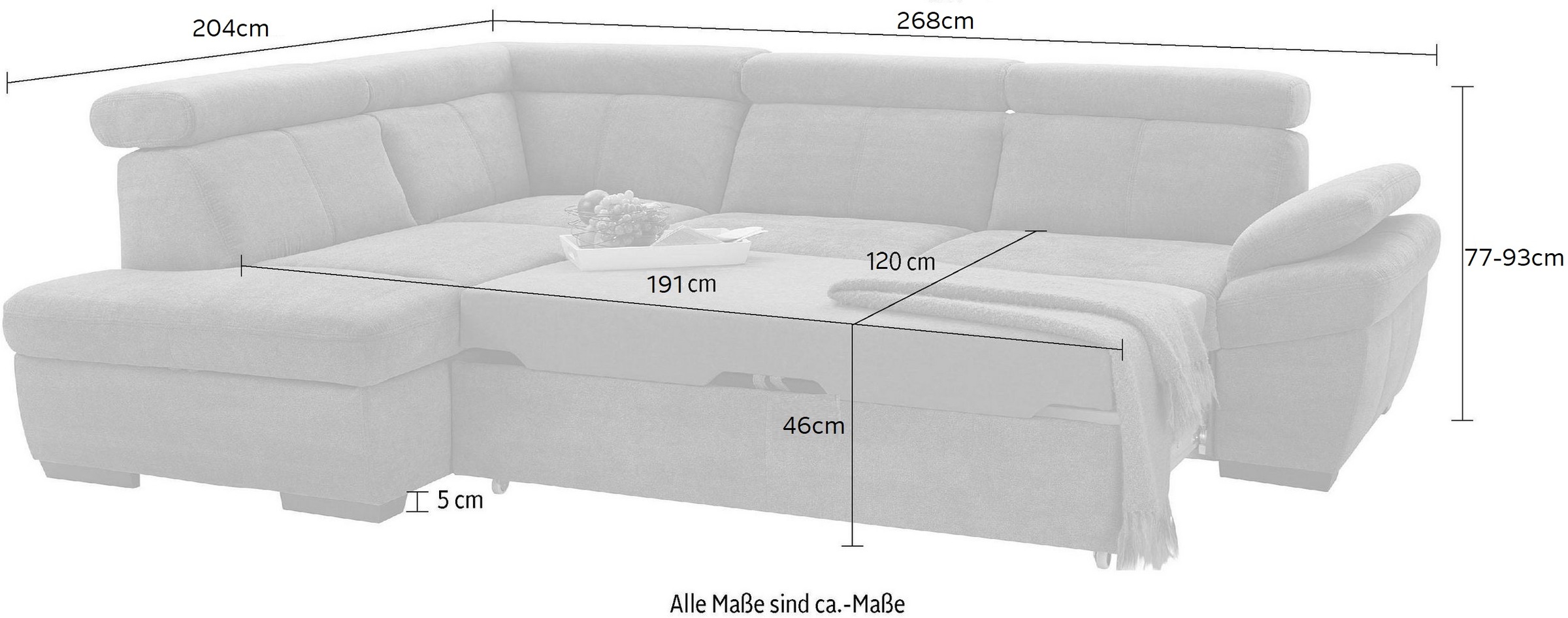 exxpo - sofa fashion Ecksofa »Salerno, klassisch modernes Funktionssofa, hoher Sitzkomfort, L-Form«, inkl. Kopf- und Armteilverstellung, wahlweise mit Bettfunktion