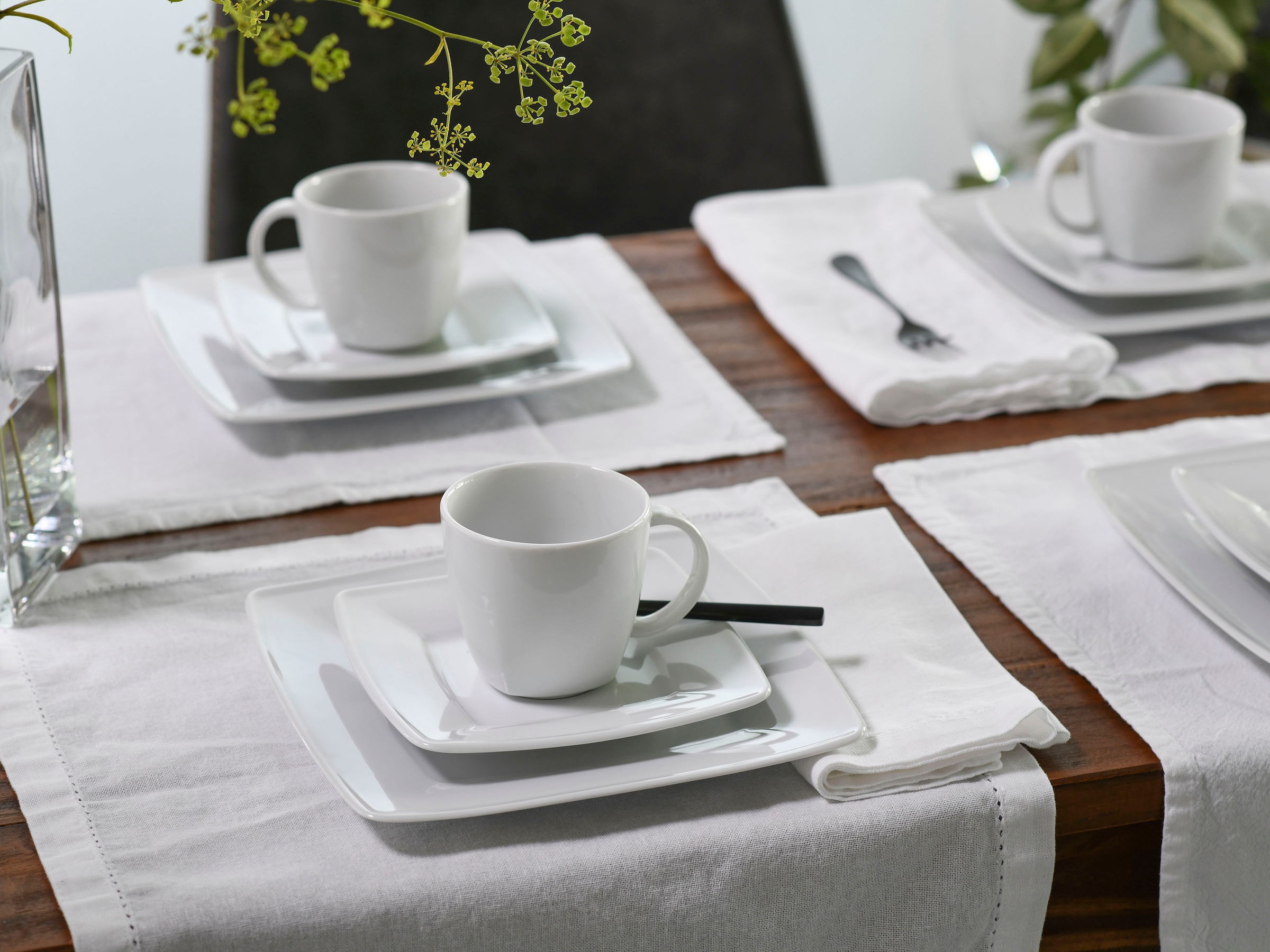 CreaTable Kaffeeservice »Victoria Weiss«, (Set, 18 tlg.), abgerundete, quadratische Form