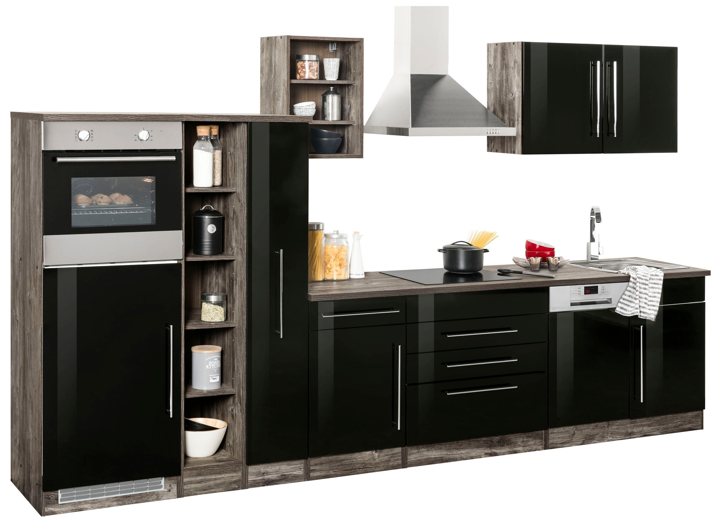 HELD MÖBEL Küchenzeile »Samos«, mit E-Geräten, Breite 350 cm mit  Stangengriffen aus Metall auf Raten bestellen | Küchenzeilen mit Geräten