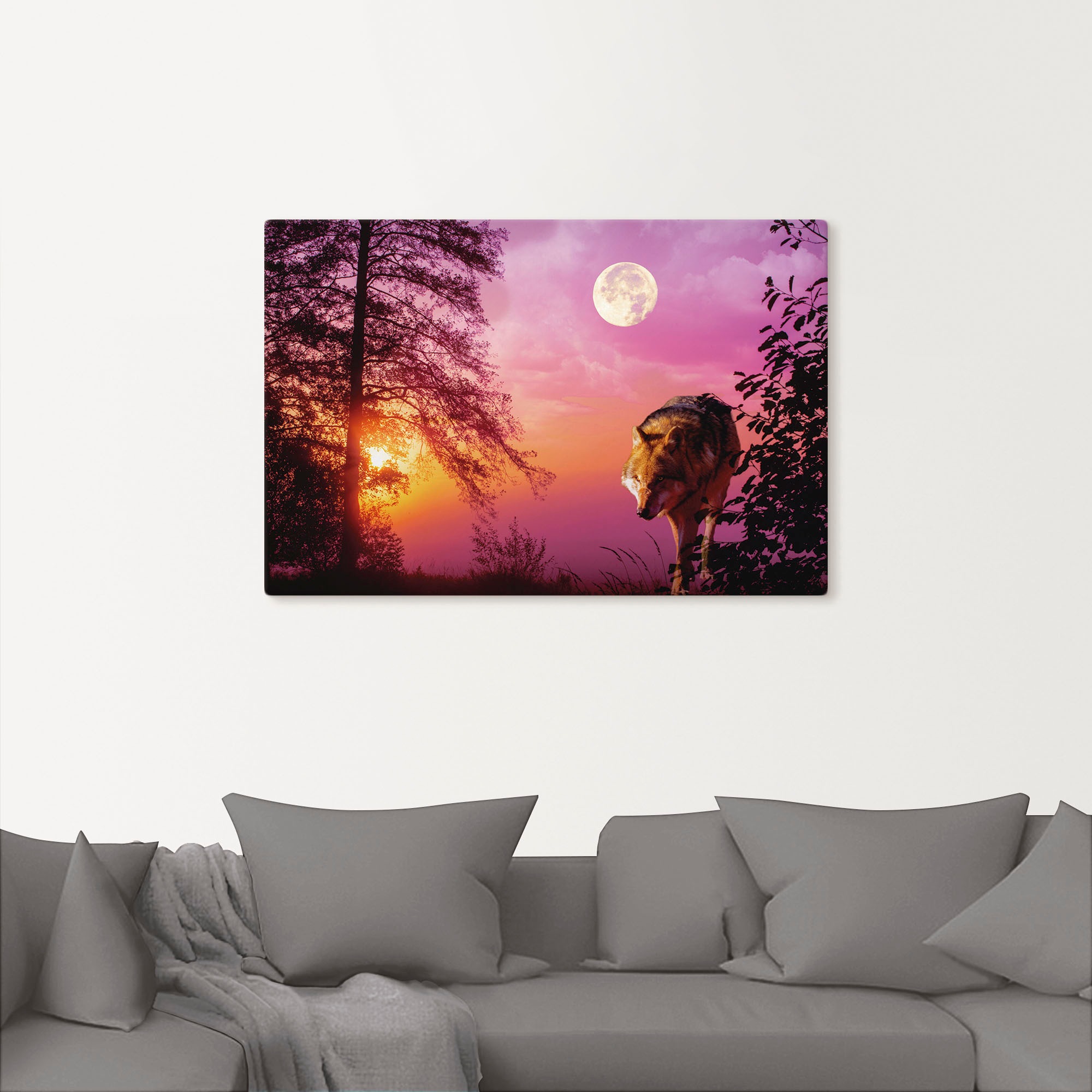 Artland Wandbild »Wolf im Vollmond« Wolfbilder 1 Stk. tlg. als Alubild, Out günstig online kaufen