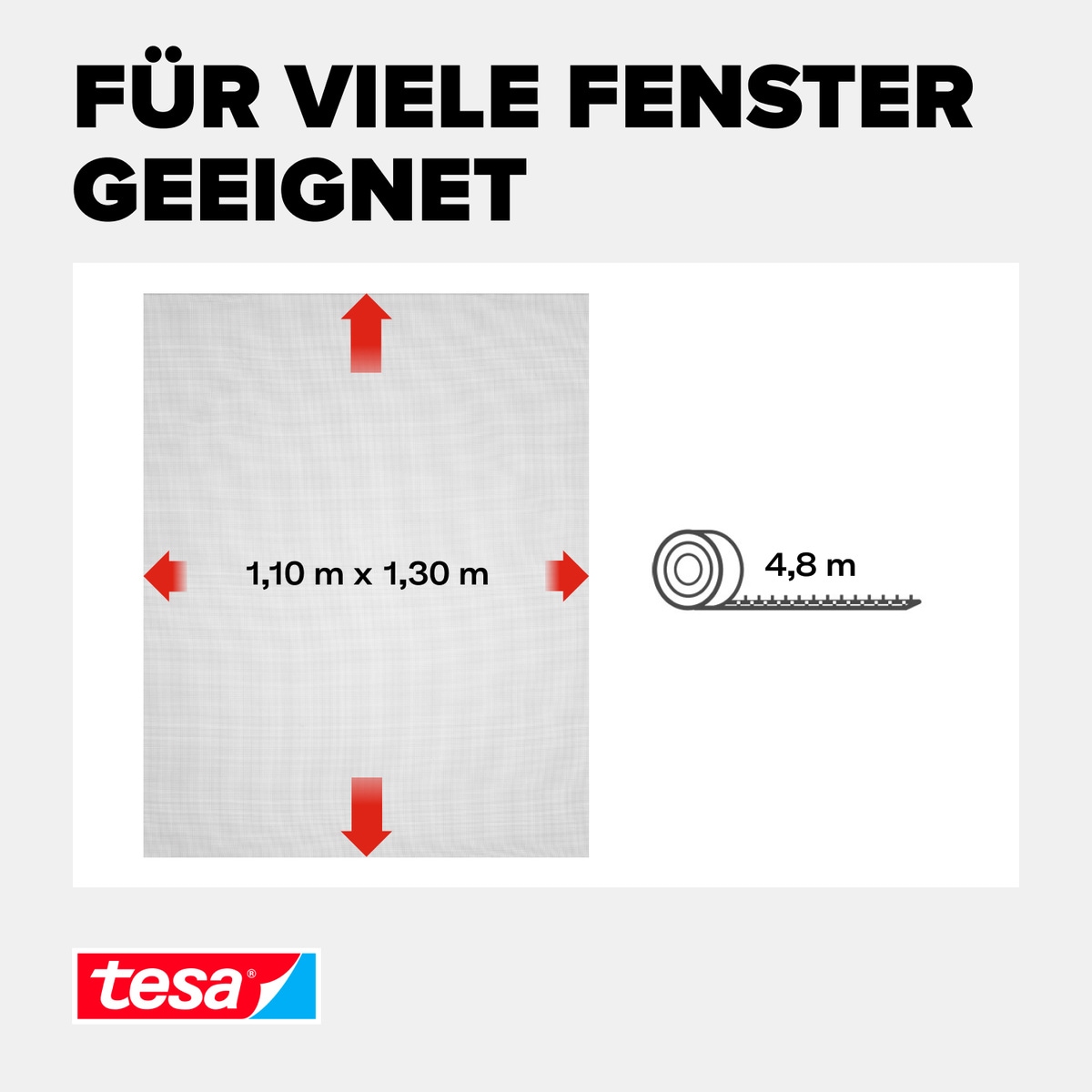 tesa Insektenschutz-Fensterrahmen »Insect Stop Standard Fliegengitter für Fenster - 1.1 m :1.3 m« Packung, Fliegennetz, Klettband, 3 Stk. tlg. Insektenschutzgitter -Fliegenetz ohne Bohren-zuschneidbar