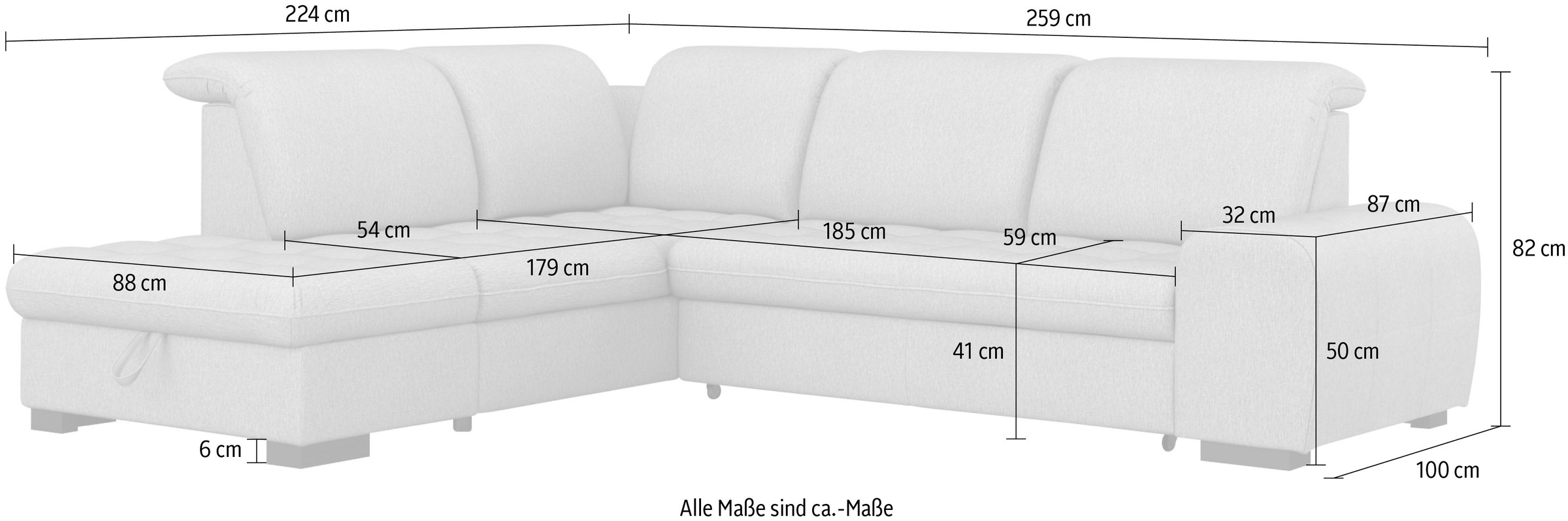 sit&more Ecksofa »Luxor L-Form«, wahlweise mit Bettfunktion, Stauraum und Kopfteilverstellung