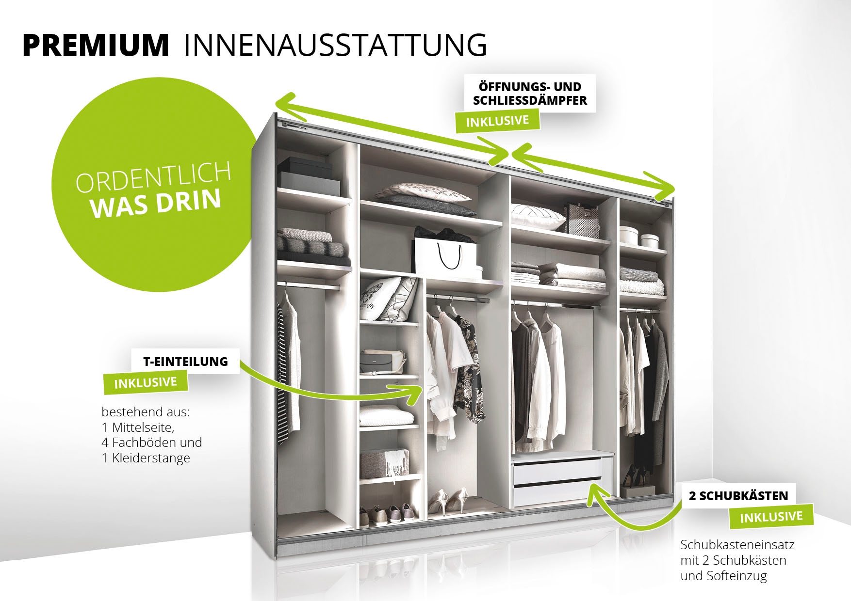 STAUD Schwebetürenschrank »Sonett 200, Made in Germany«, mit vier verschiedenen Ausstattungsvarianten